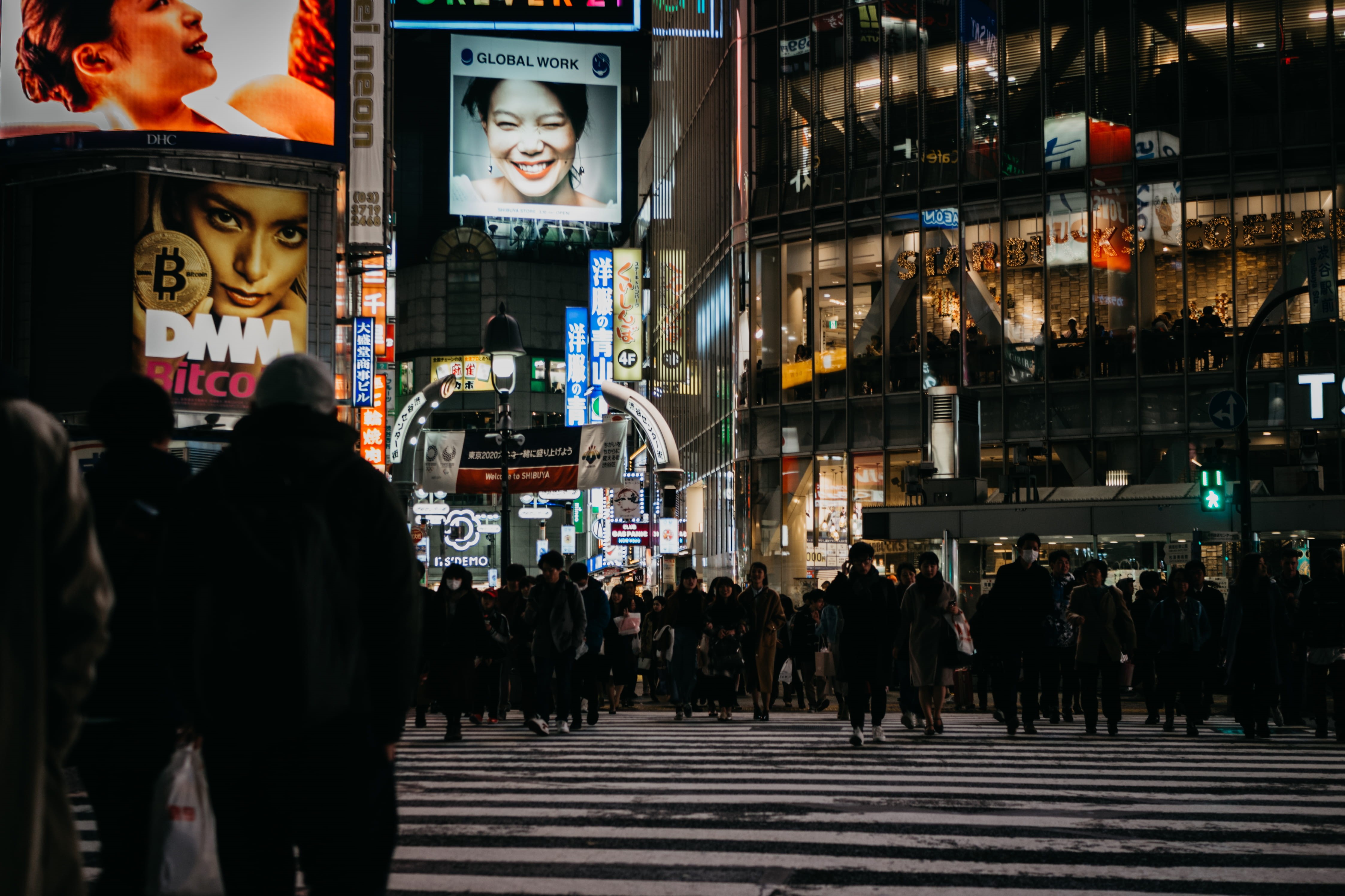 built structure, real people, street, architecture, illuminated, shibuya crossing intersection, crowd, group of people, lifestyles, person, television, HD Wallpaper