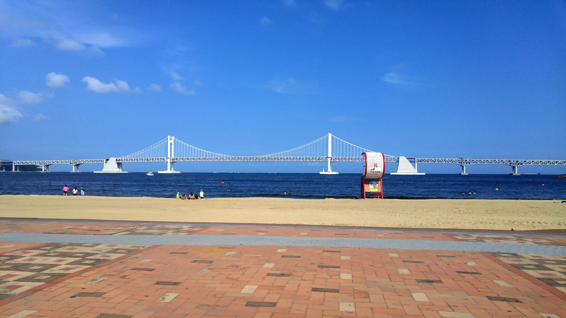 built structure, republic of korea, suspension bridge, cityscape, sea, transportation, land, travel destinations, bathing beach, bridge, architecture, travel, HD Wallpaper