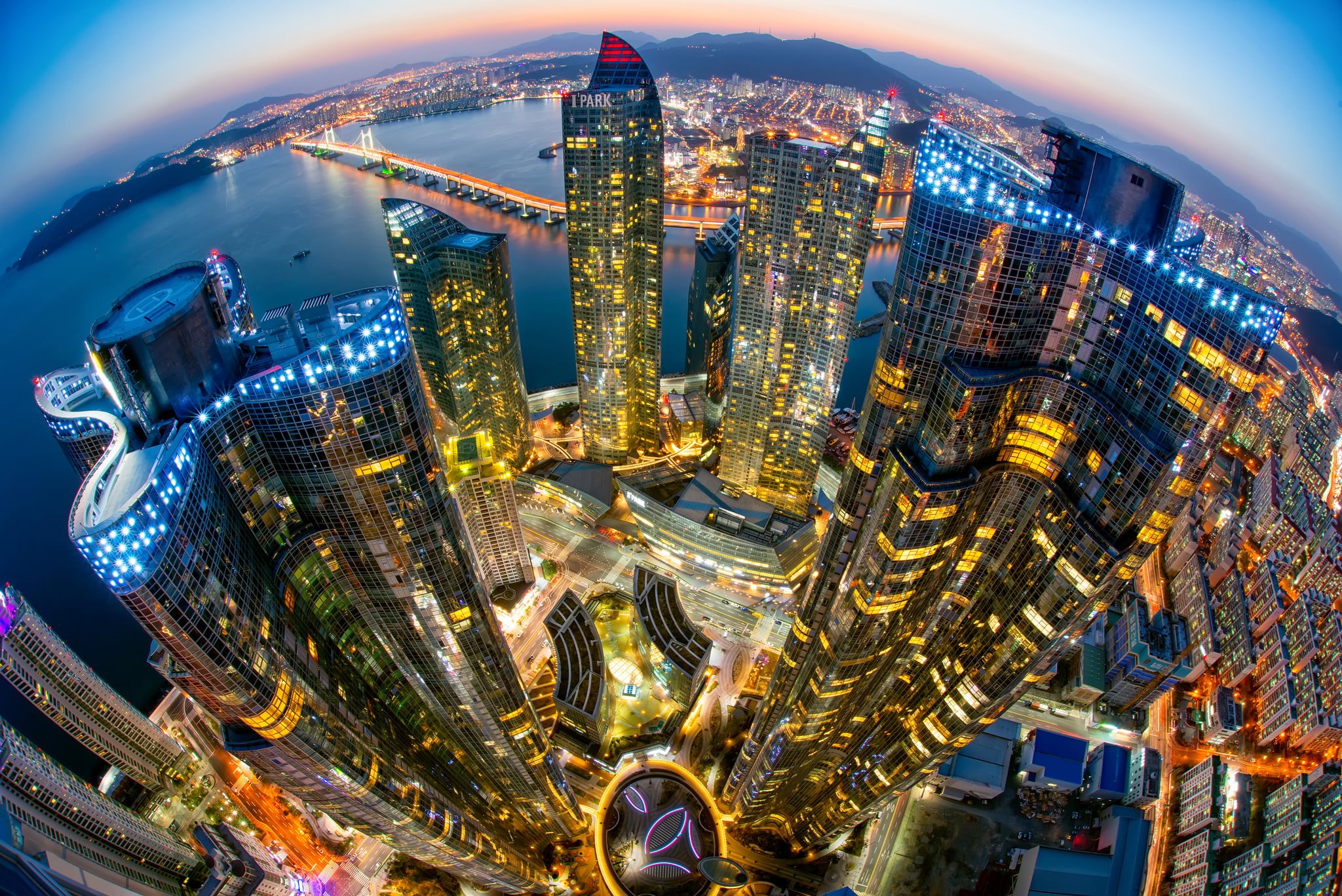port city, 1080P, The Republic Of Korea, By tokism, Busan, Haeundae beach night, Busan, the evening, lights, HD Wallpaper