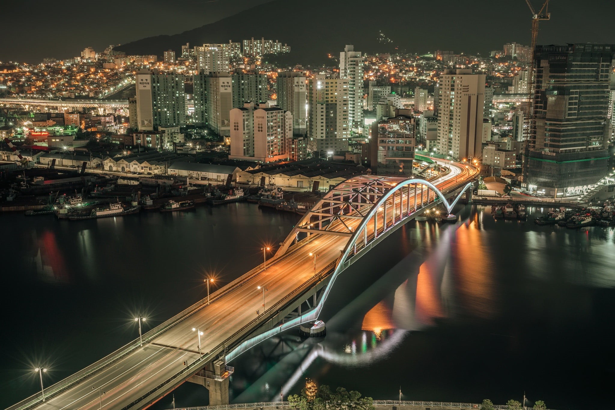 Busan, night, South Korea, the city, 1080P, HD Wallpaper