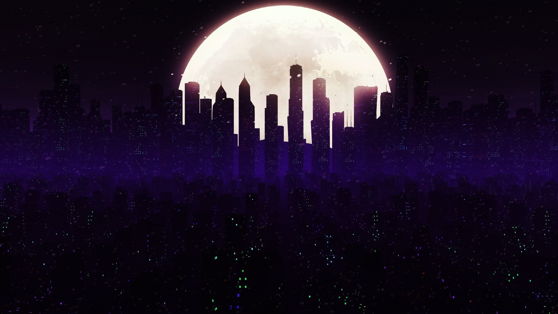Futuresynth, Retrouve, Moon, The city, Architecture, 1080P, Building, Night, by O U T O F N O T H I N G, Style, Synthwave, Skyscrapers, Retrowave, Sintav, HD Wallpaper