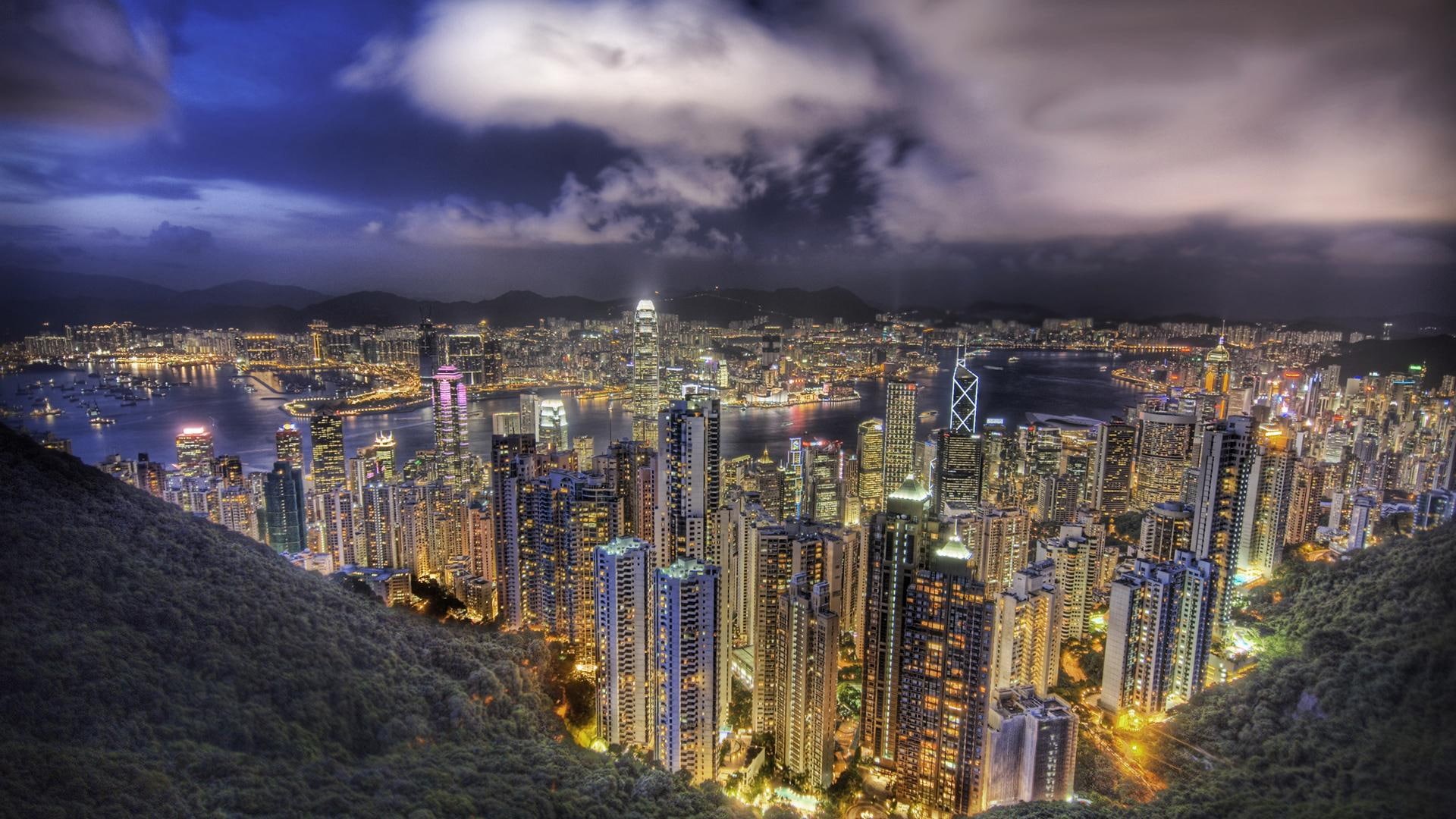 china, nacht, tall, architecture, night, scen, hong-kong, cool, bei, hd 1080p, hong kong, lights, buildings, hong, kong, 1080P, peak, HD Wallpaper