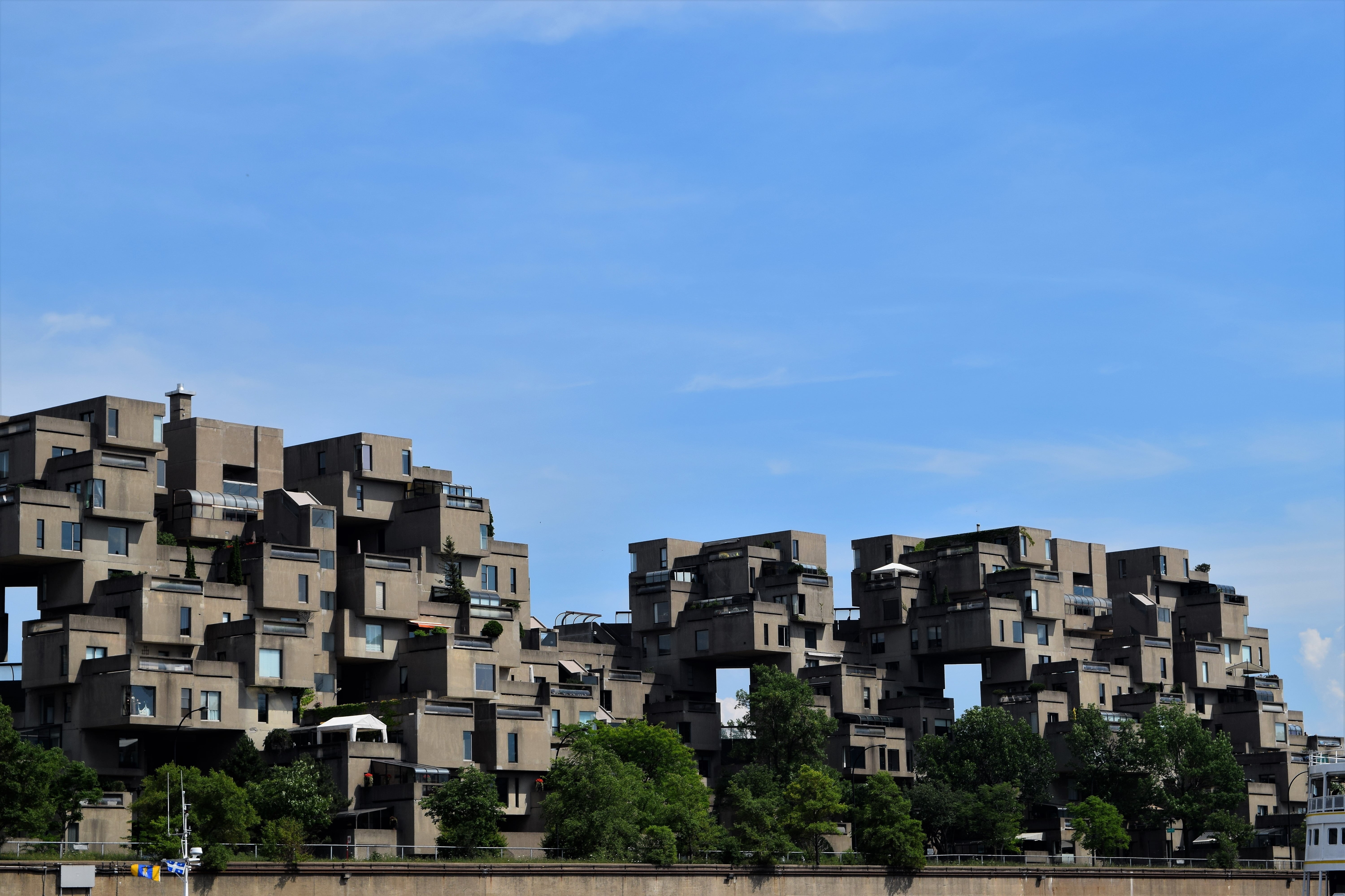 home, canada, sky, expo, tree, nature, cube, box, outdoors, building, habitat 67, apartment, urban, history, the past, built structure, famous, landmark, HD Wallpaper