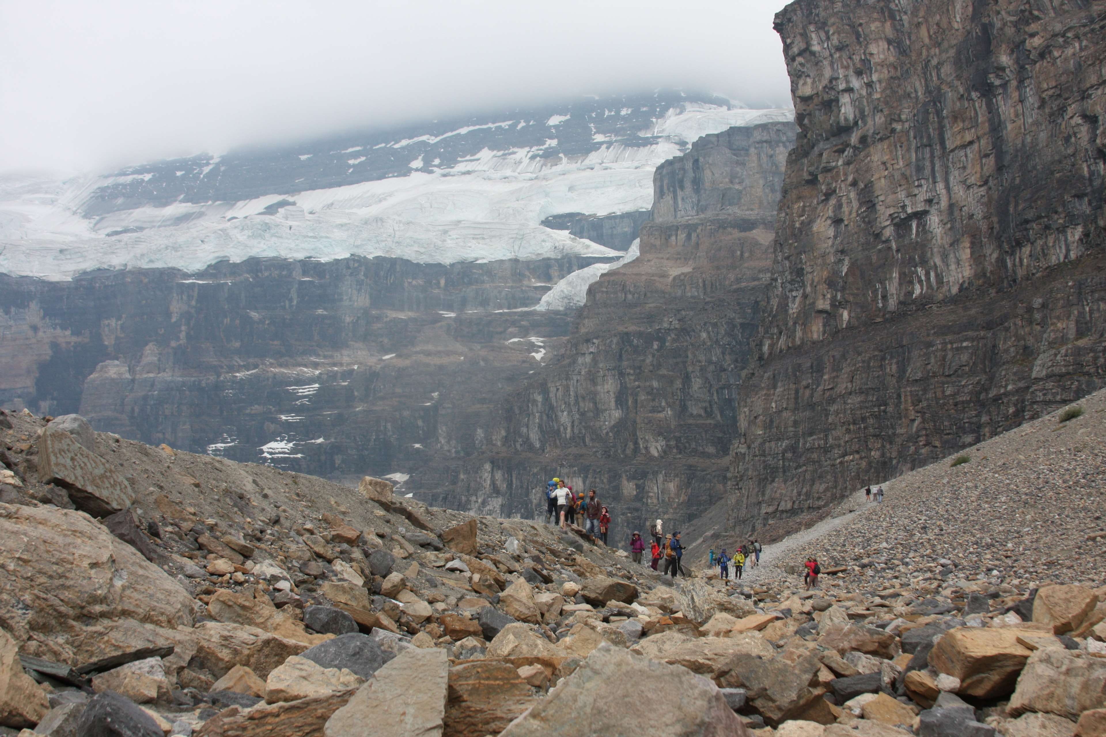 hikers, valley, group of people, mountains, walking, path, sports, canadian, banff, solid, rockies, 4K, country, packing, outdoors, land, rock - object, HD Wallpaper