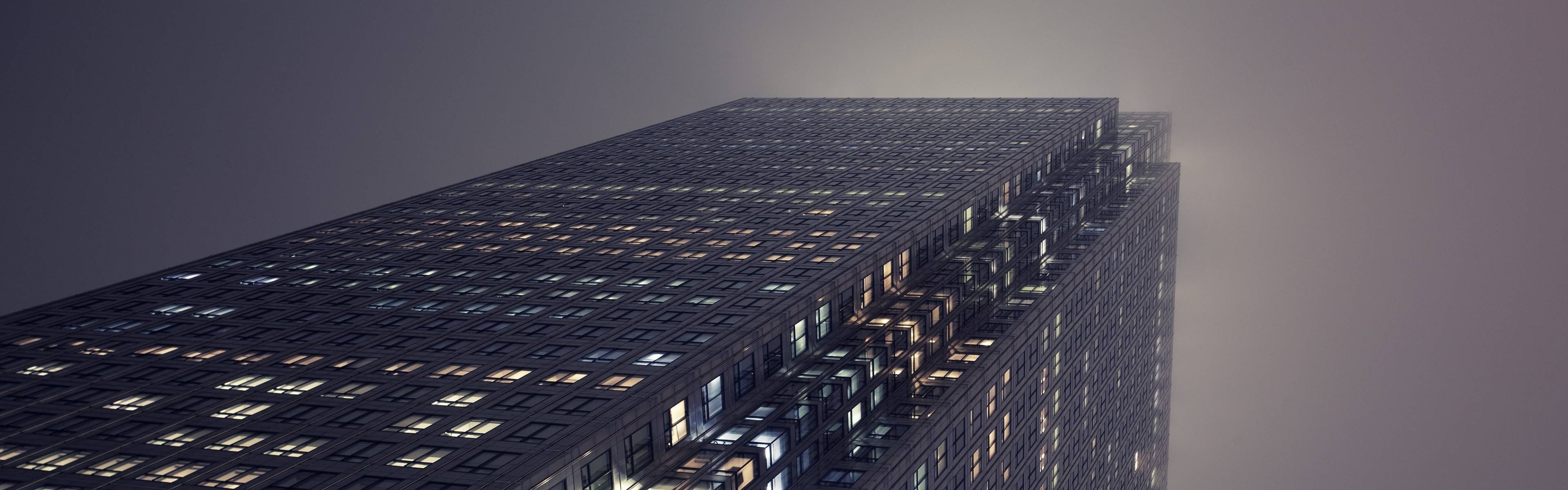 nature, outdoors, sky, office building exterior, financial district, mist, gray, night, concrete, 4K, building exterior, transportation, landscape, no people, HD Wallpaper