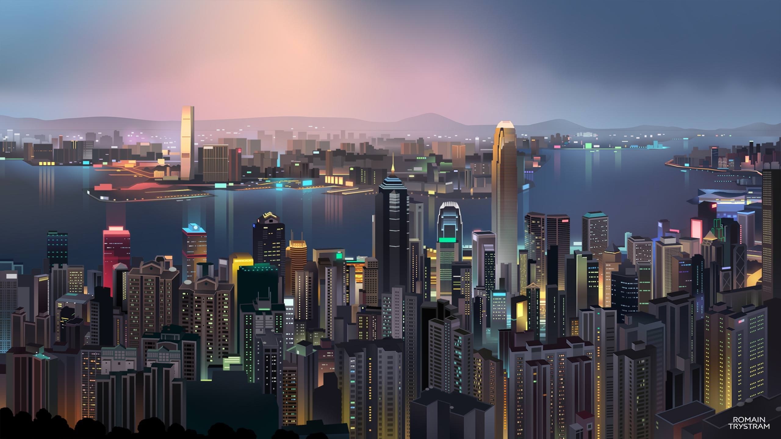 2K, cityscape, Others, skyscrapers, minimalism, hong kong low poly, HD Wallpaper