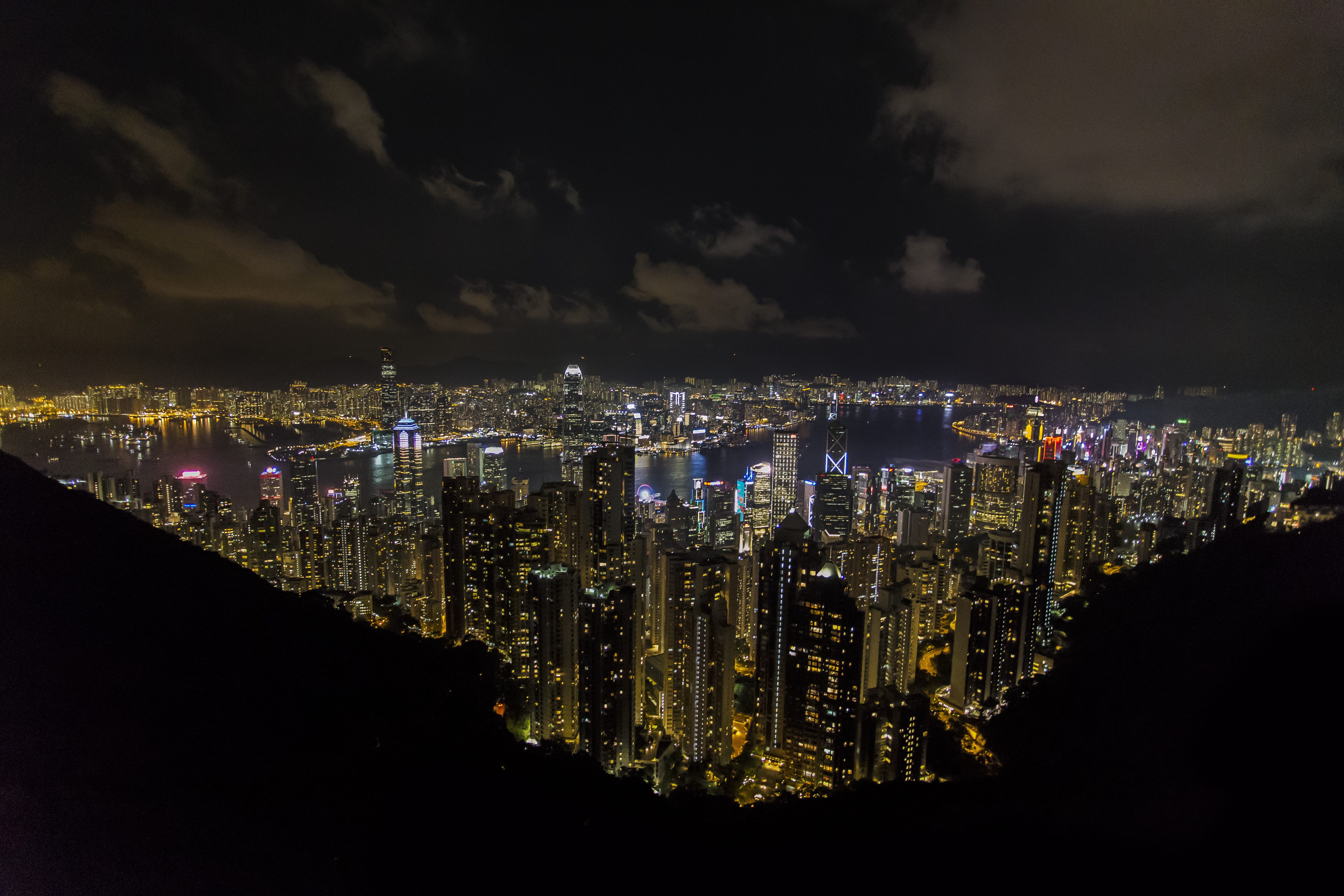 hong Kong Island, victoria - Hong Kong, office Building, city Life, cloud, mountain, china - East Asia, illuminated, asium, outdoors, urban Scene, view, HD Wallpaper