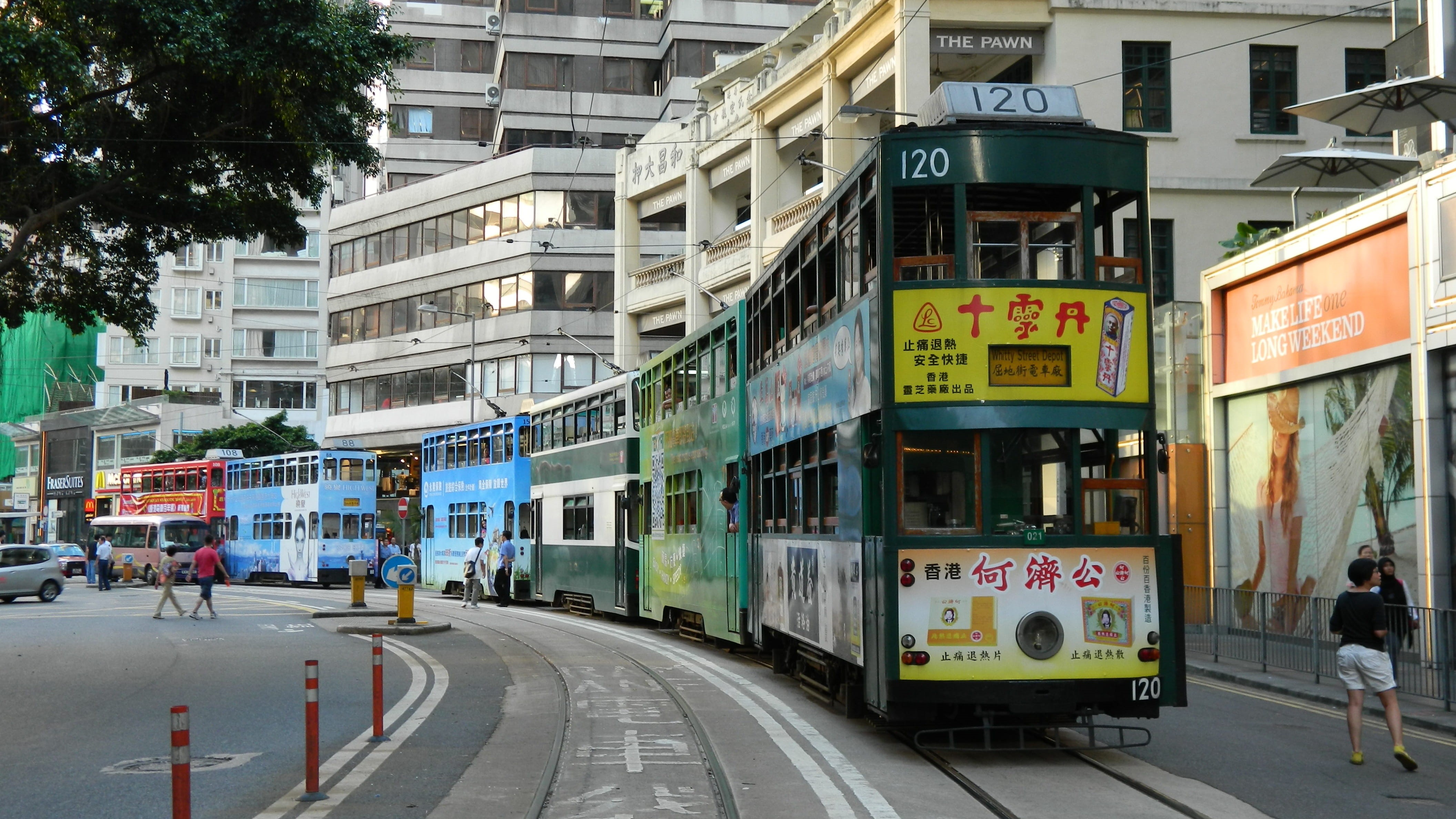 kong, Tram, double, Vintage, fun, building, transportation, city, cable car, architecture, 4K, downtown, tourism, happy, mode of transportation, district, HD Wallpaper