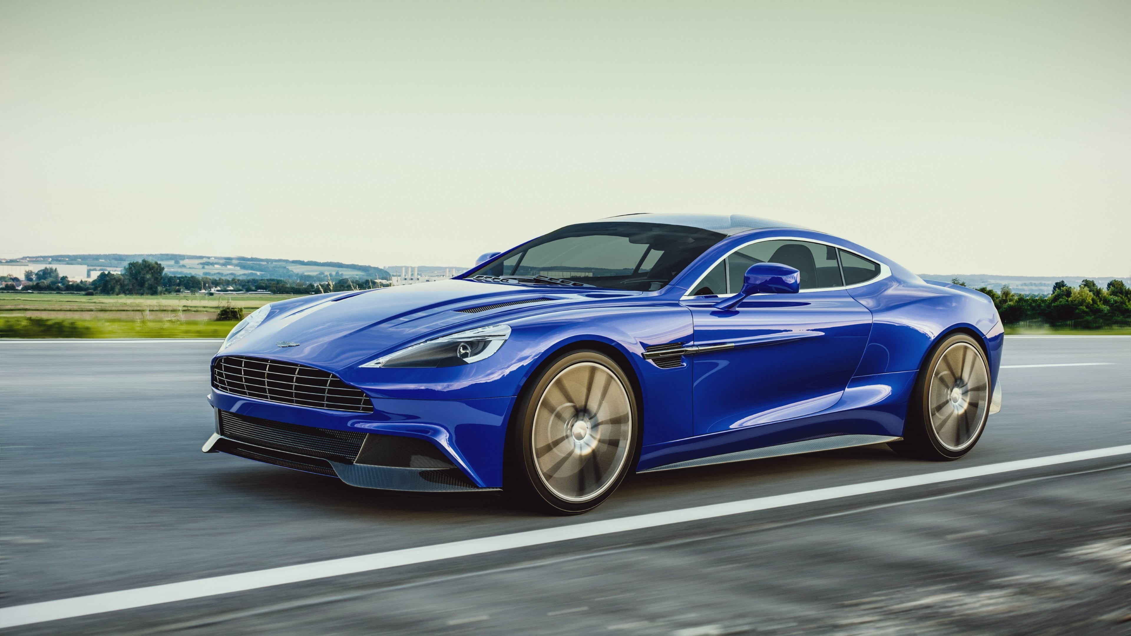 nature, road, blue cars, coupe, Aston Martin Vanquish, sports car, speed, mode of transportation, silver colored, copy space, personal land vehicle, retro styled, HD Wallpaper
