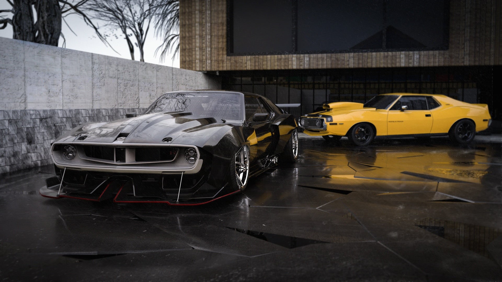 city, architecture, taxi, vehicle, yellow cars, building, car, mode of transportation, building exterior, rain, Rostislav Prokop, no people, 1080P, street, HD Wallpaper