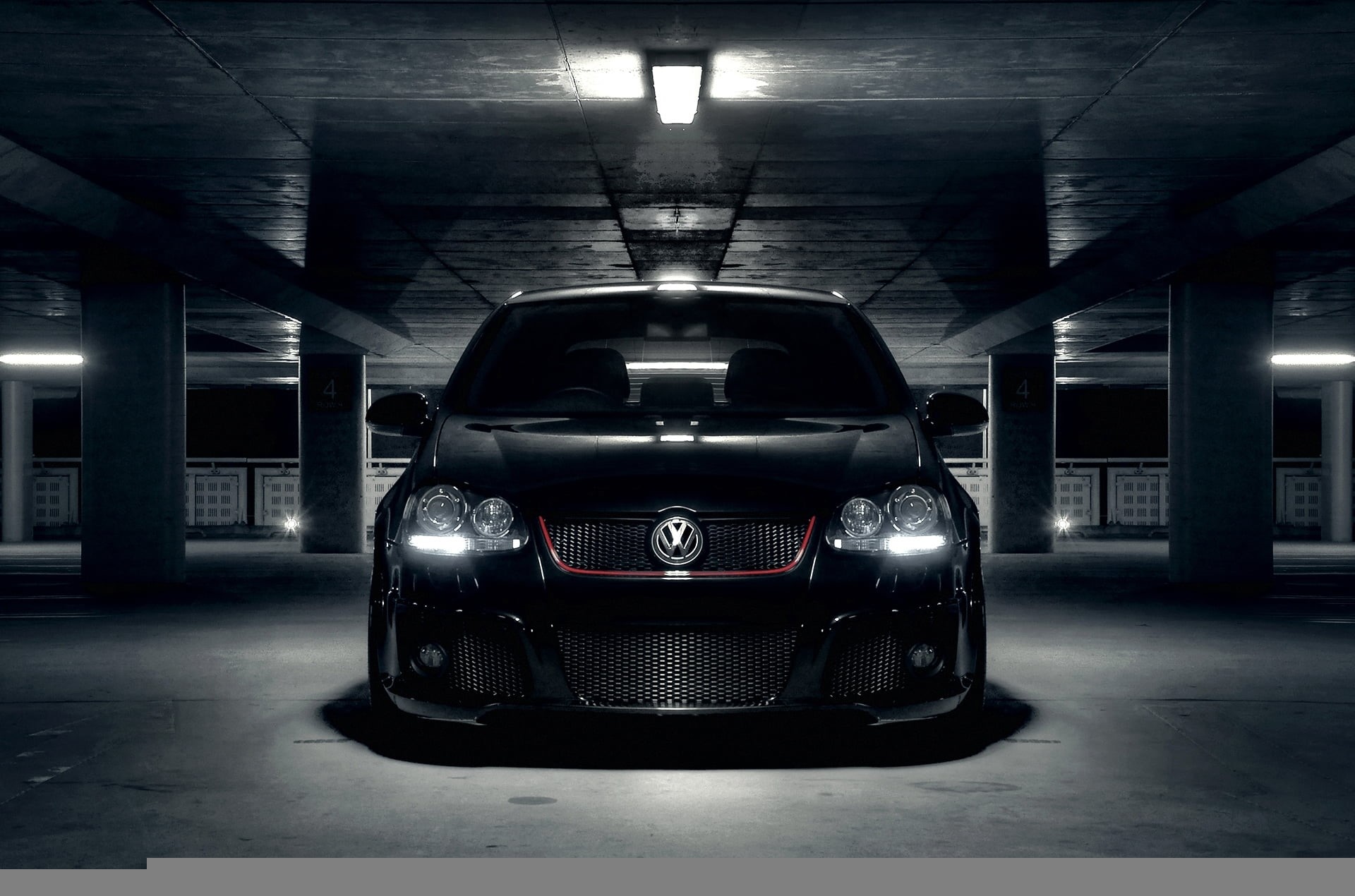 illuminated, indoors, mode of Transport, Volkswagen, architecture, vw golf, motor vehicle, empty, parking Lot, ceiling, reflection, garage, metal, modern, HD Wallpaper