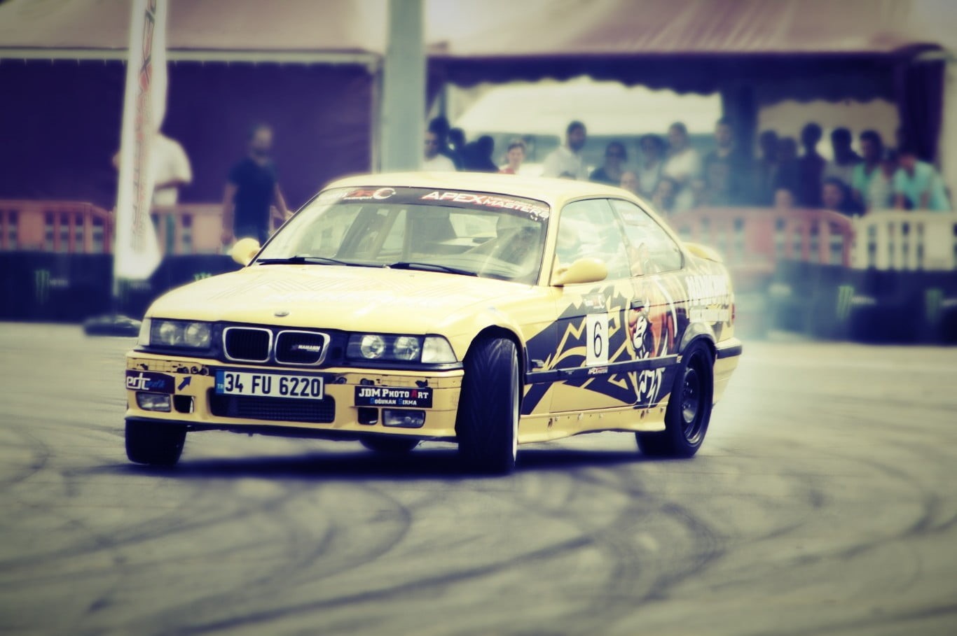 selective focus, BMW E36, toy car, land vehicle, motor vehicle, architecture, BMW, toy, sedan, drift, taxi, focus on foreground, close-up, yellow, indoors, HD Wallpaper