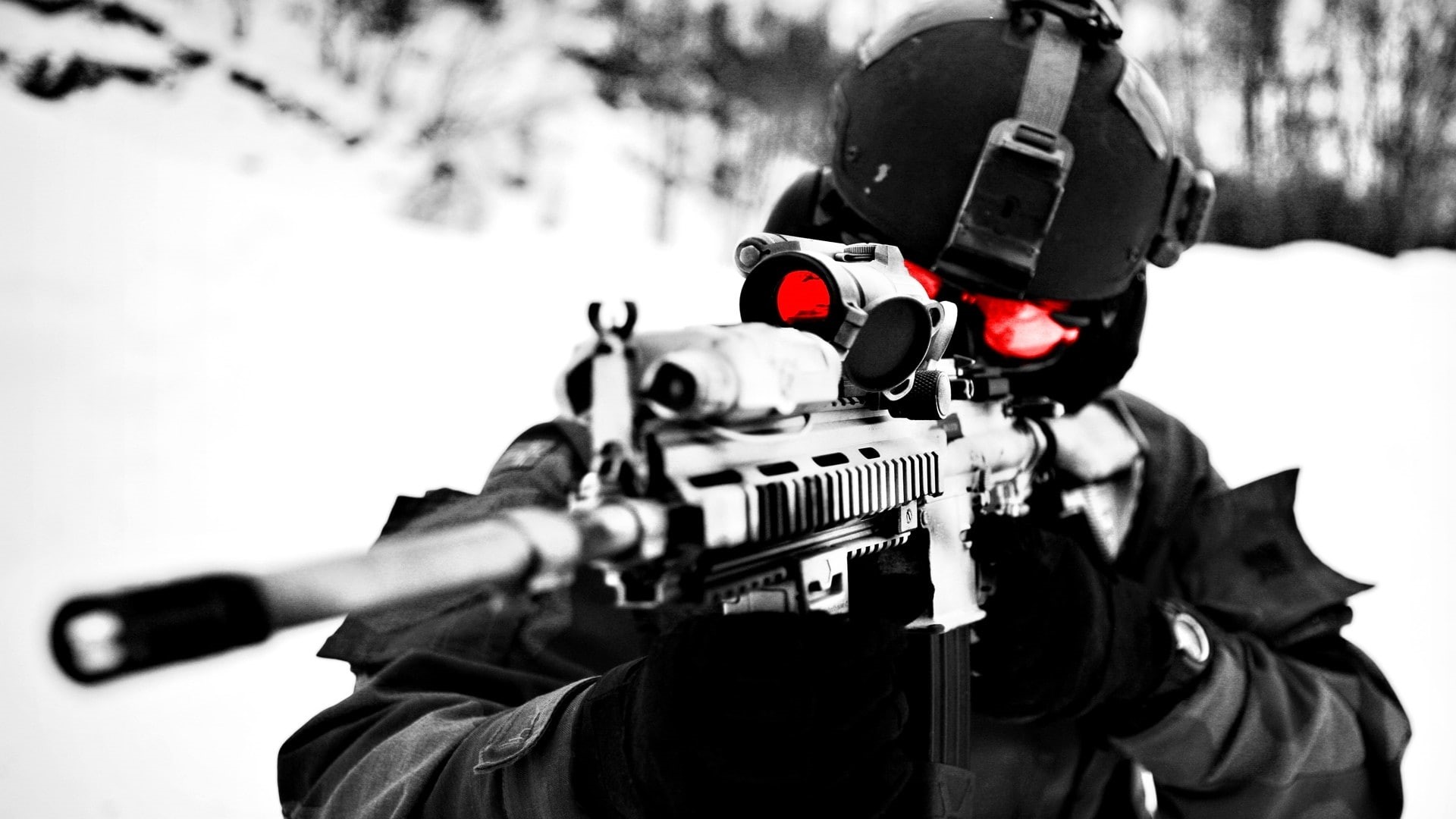 1080P, selective coloring, weapon, military, HK 416, soldier, HD Wallpaper