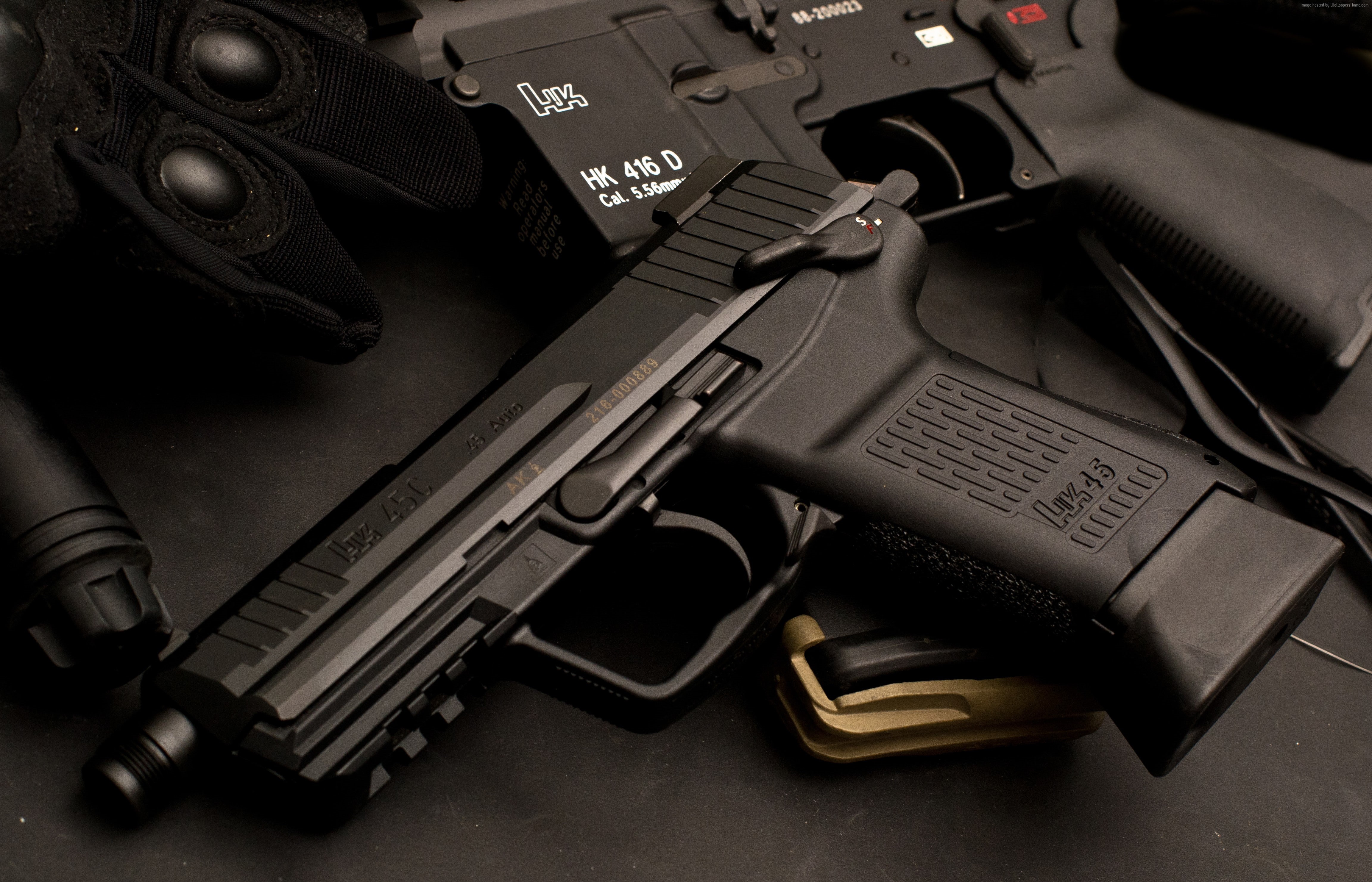 Germany, semi-automatic, HK45, Heckler and Koch, HK M4, HK45C, HK416D, 4K, pistol, rifle, HD Wallpaper