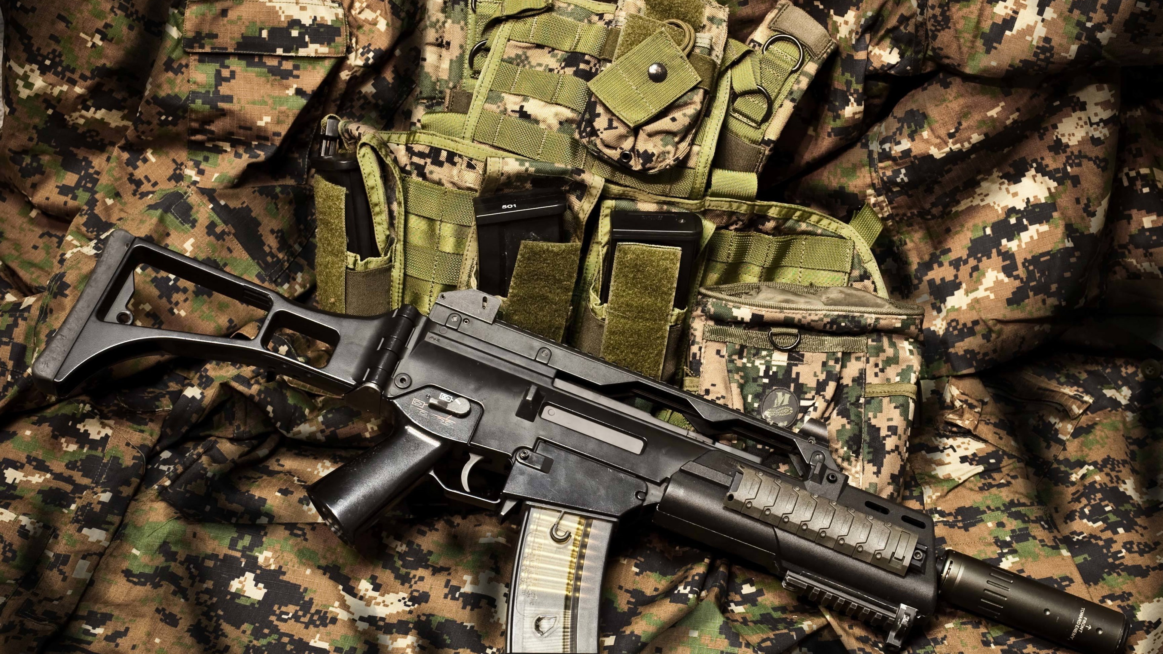uniform, Germany, army, Heckler and Koch, ammunition, assault rifle, Gewehr 36, 4K, HK G36, HD Wallpaper