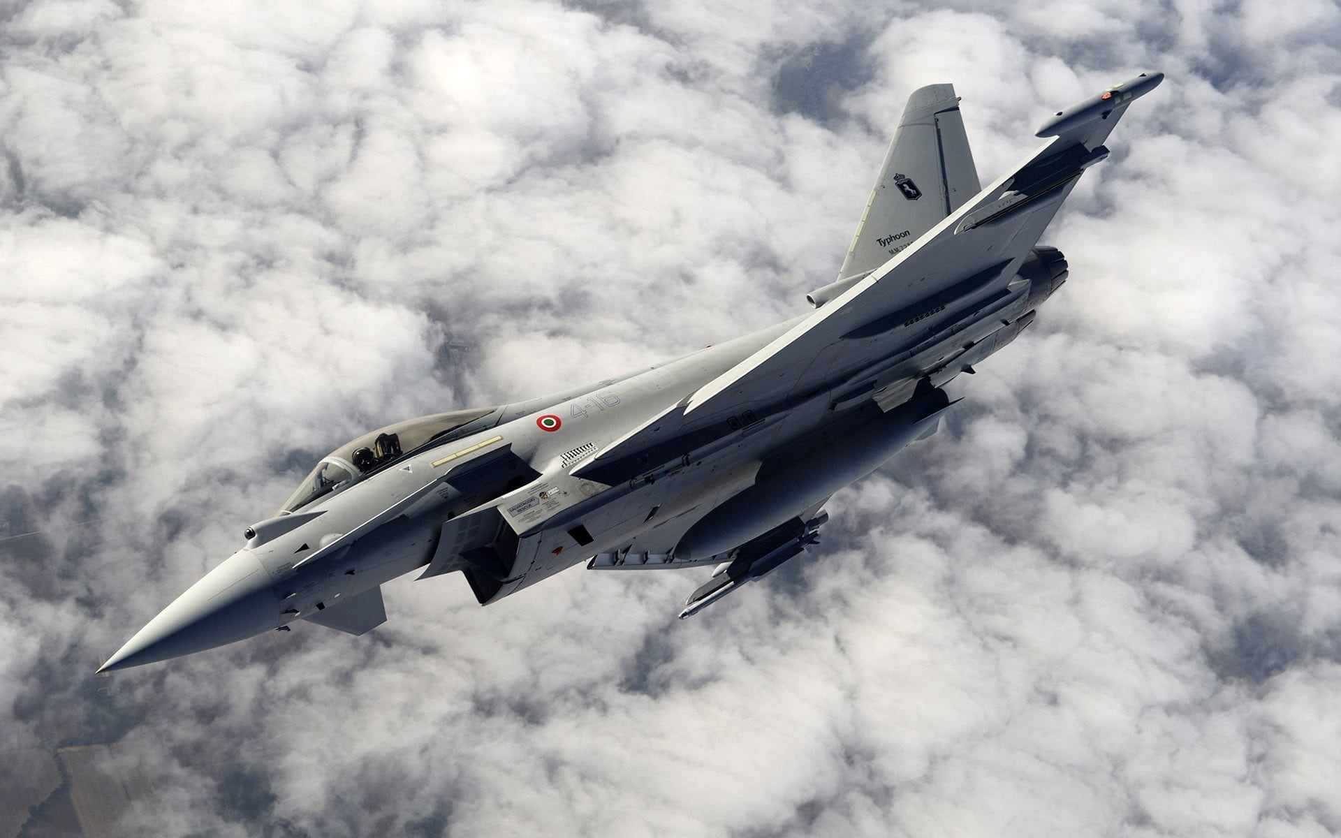 air vehicle, gray, cloud - sky, aircraft, jet, above, aircraft wing, military, transportation, 1080P, military aircraft, low angle view, on the move, Eurofighter Typhoon, HD Wallpaper