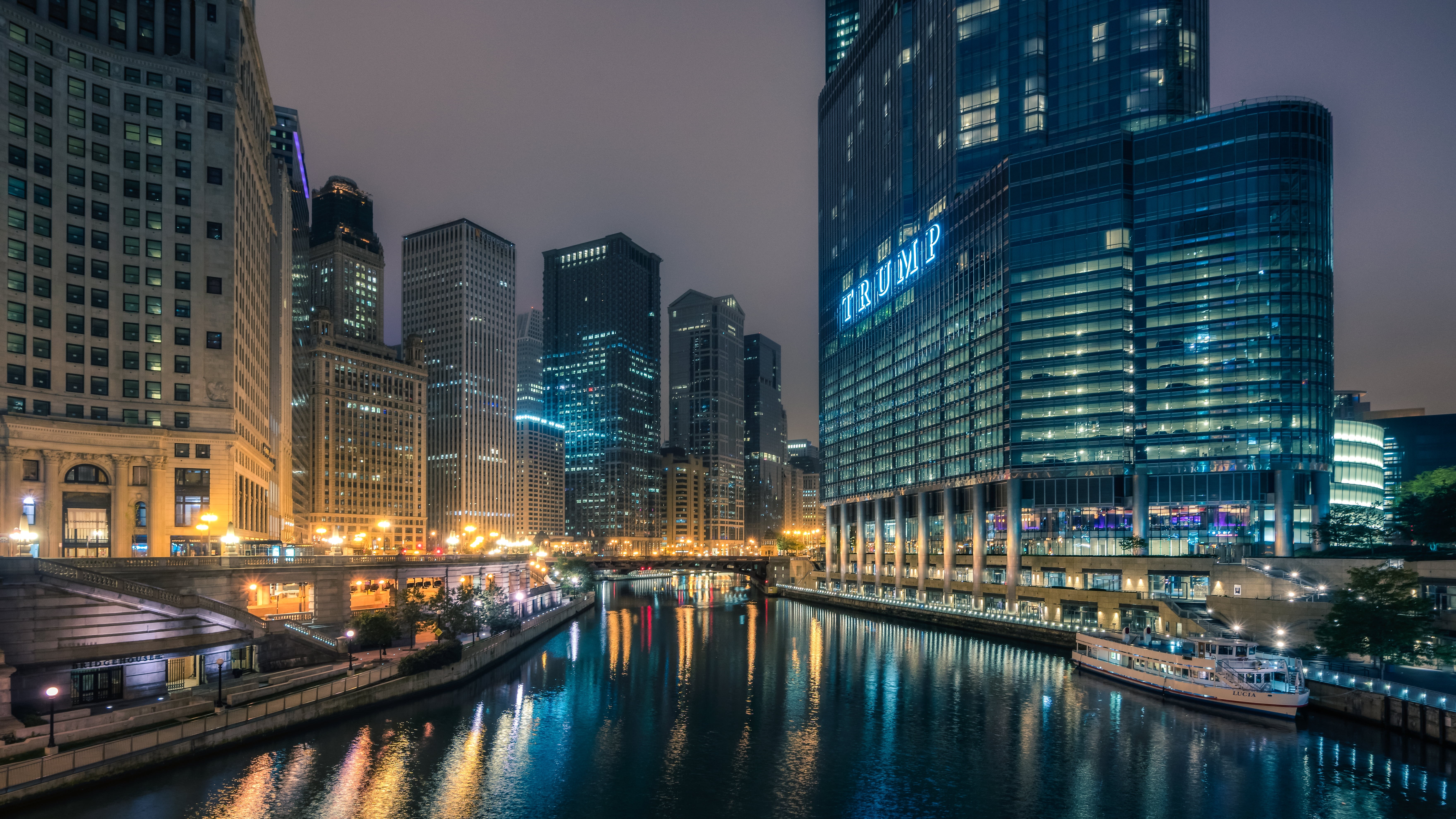 photo, city, Chicago River, Michigan Ave, downtown District, Shore, office Building, Water, modern, sony alpha, City  Building, 5K, Bridge, built Structure, HD Wallpaper