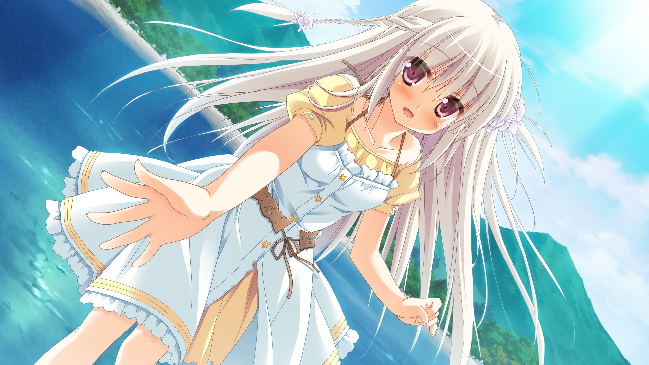 summer, long, dress, hair, yau, ushio, blush, game, sesena, blonde, kaminogi, 2K, alcot, HD Wallpaper