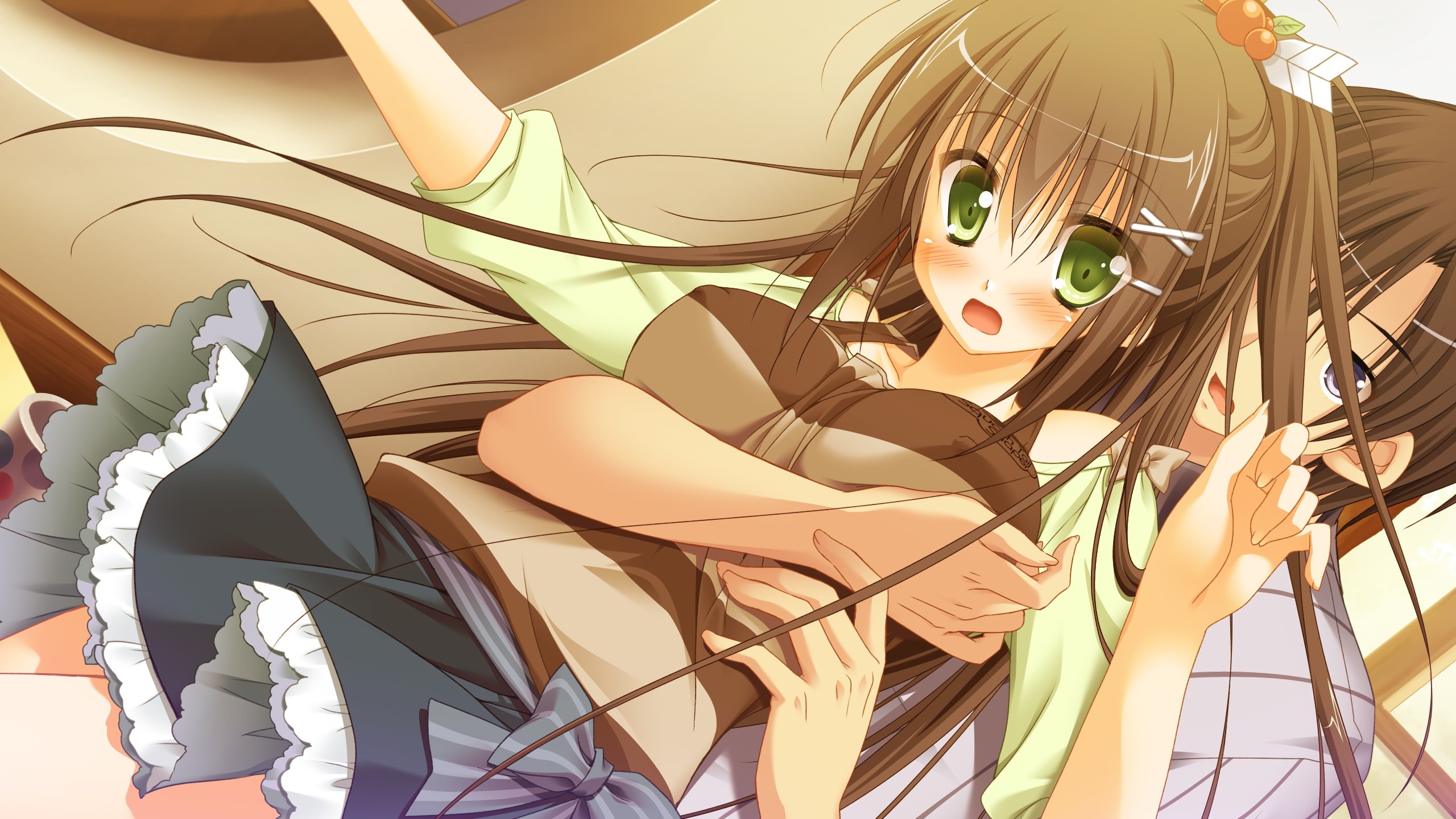 sesena, blush, oshisaka, brown, yau, 2K, long, eyes, summer, hold, alcot, green, game, hair, tsugumi, HD Wallpaper