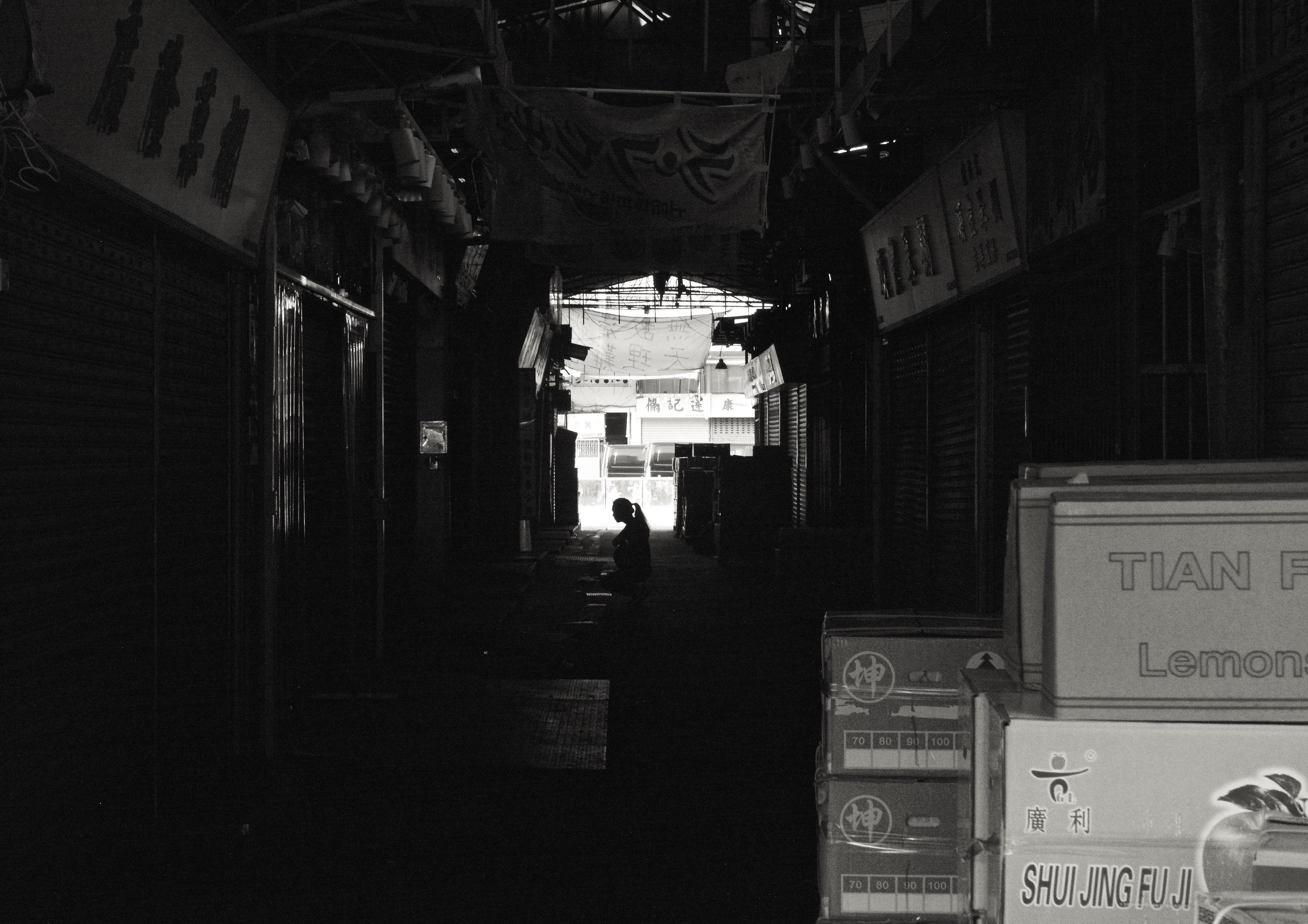 western script, non-western script, people, yau ma tei wholesale fruit market, hong kong, street, text, real people, dark, script, built structure, communication, HD Wallpaper