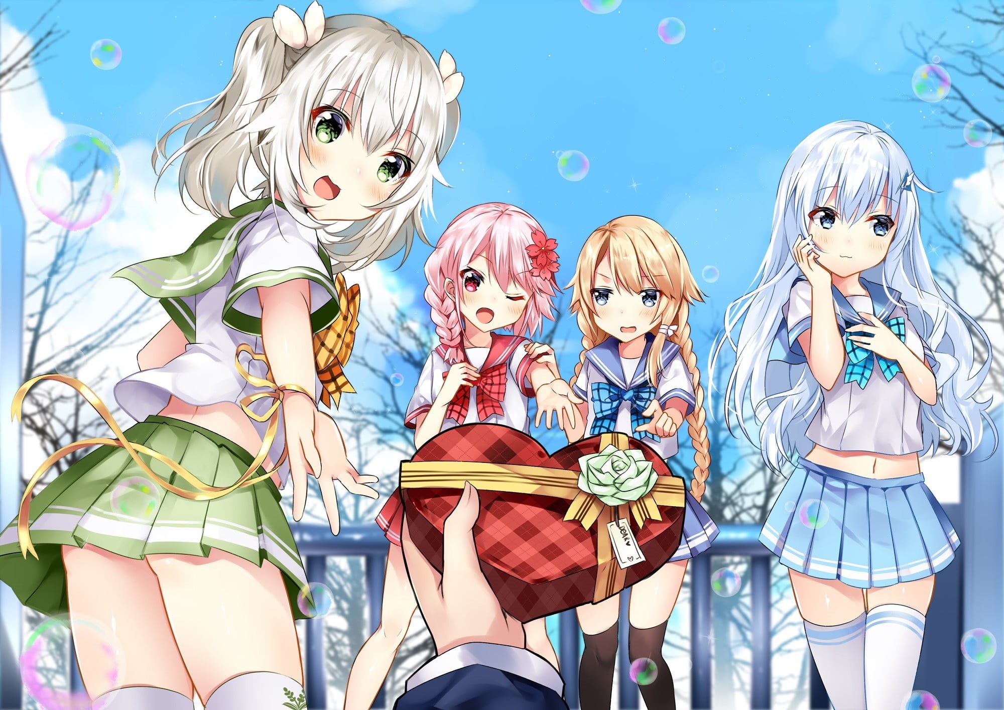Xuan Ying, pink hair, lifestyles, toy, Magi in Wanchin Basilica, group of people, costume, Kuuki Shoujo, blond hair, females, real people, Xiao Ma, art and craft, HD Wallpaper