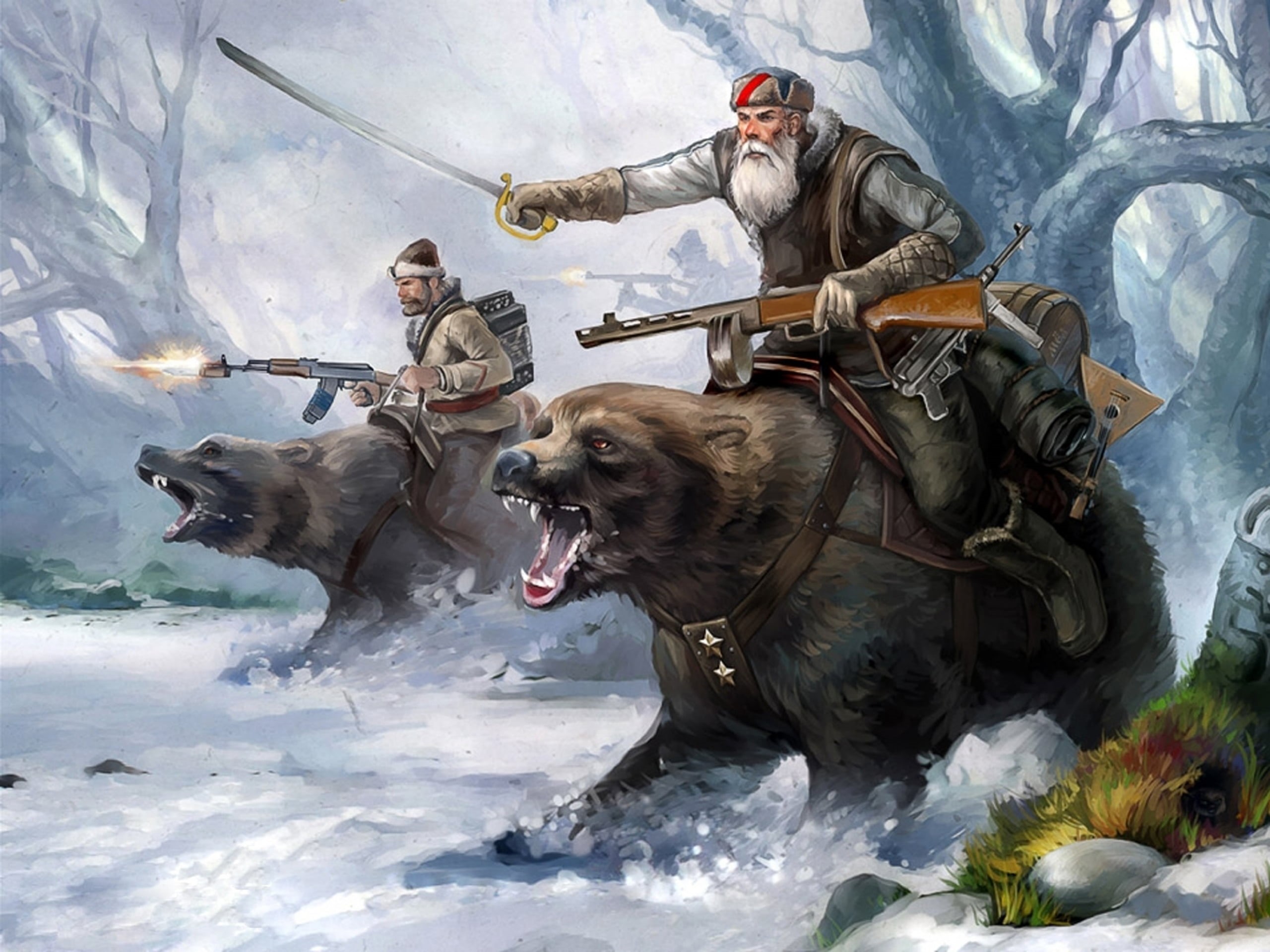 canine, mouth open, forest, full length, vertebrate, trees, domestic animals, rifle, one animal, armed Forces, power, winter, men, aggression, people, cold temperature, HD Wallpaper