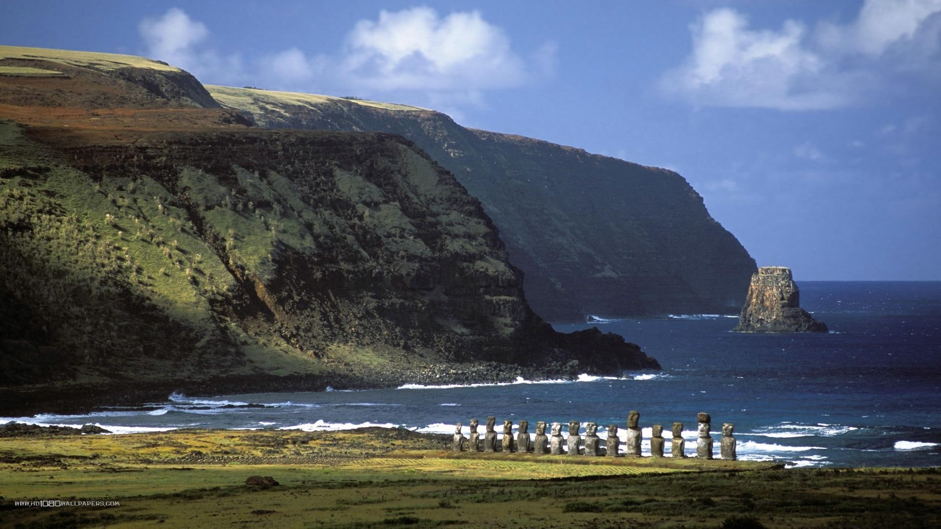 monument, wallap, island, wall, nature, ocean, coast, photograph, 1080P, easter island, easter, rocks, image, picture, isl, HD Wallpaper