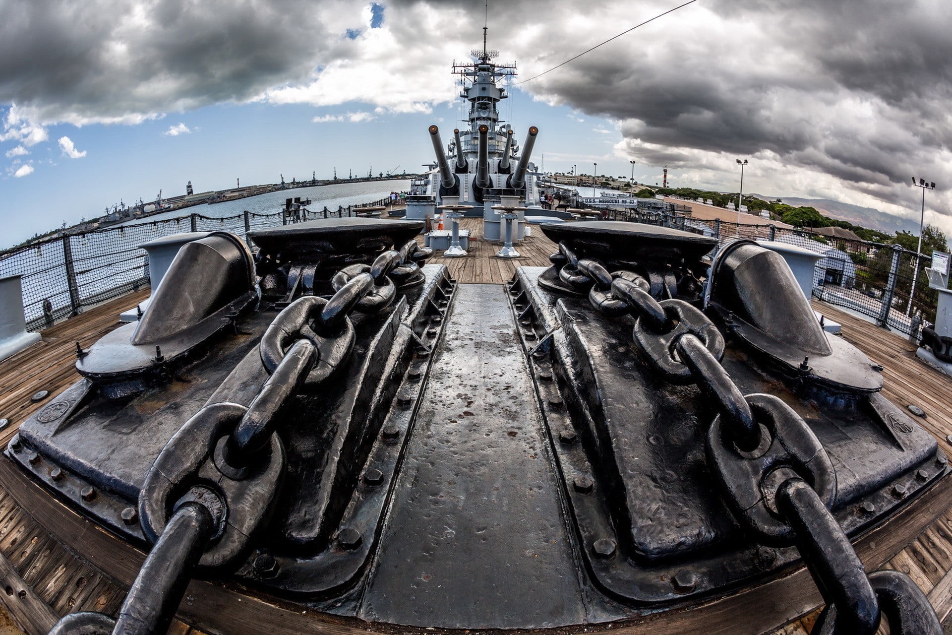 metal, sky, wheel, building exterior, 1080P, battleship, water, battleships, industry, photo, ship, transportation, deck, cannons, history, no people, HD Wallpaper