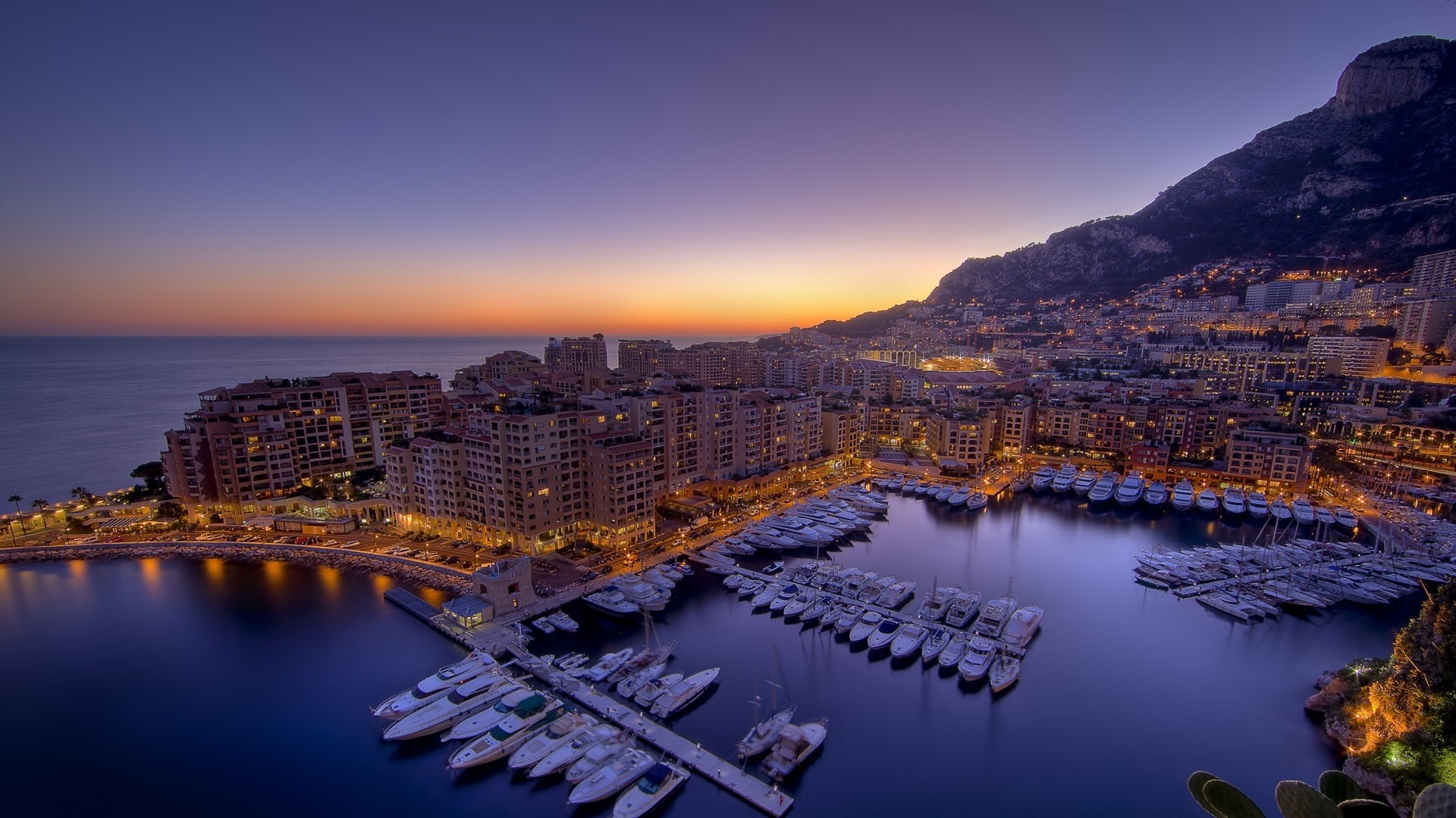 monaco, x, hd, nightlights, cities, sunsets, harbour, ville, 1080P, nature, sunset, art, HD Wallpaper