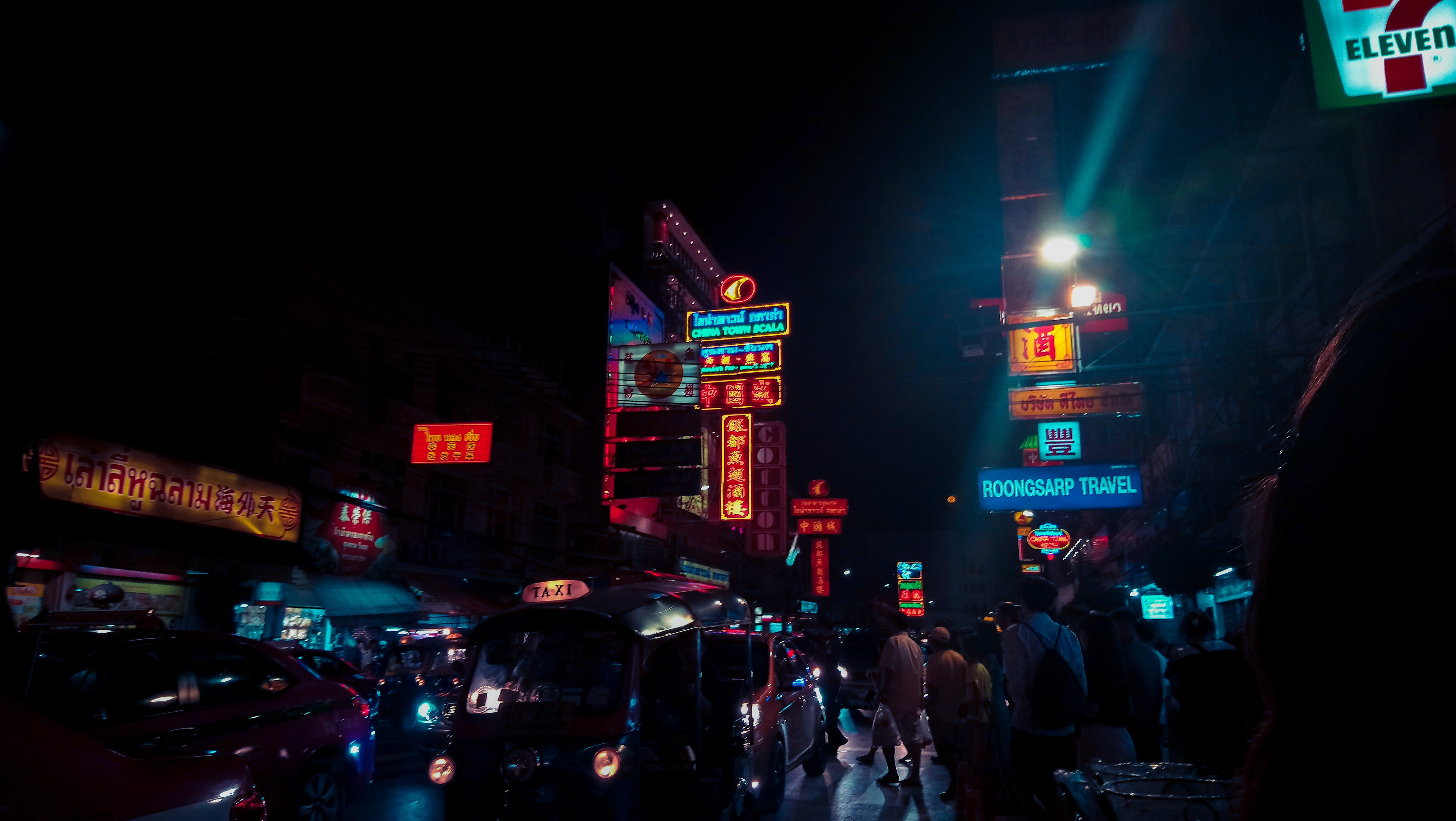 neon, women, real people, adult, lifestyles, lights, nightlights, mode of transportation, night, 5K, street, city, transportation, city street, built structure, HD Wallpaper