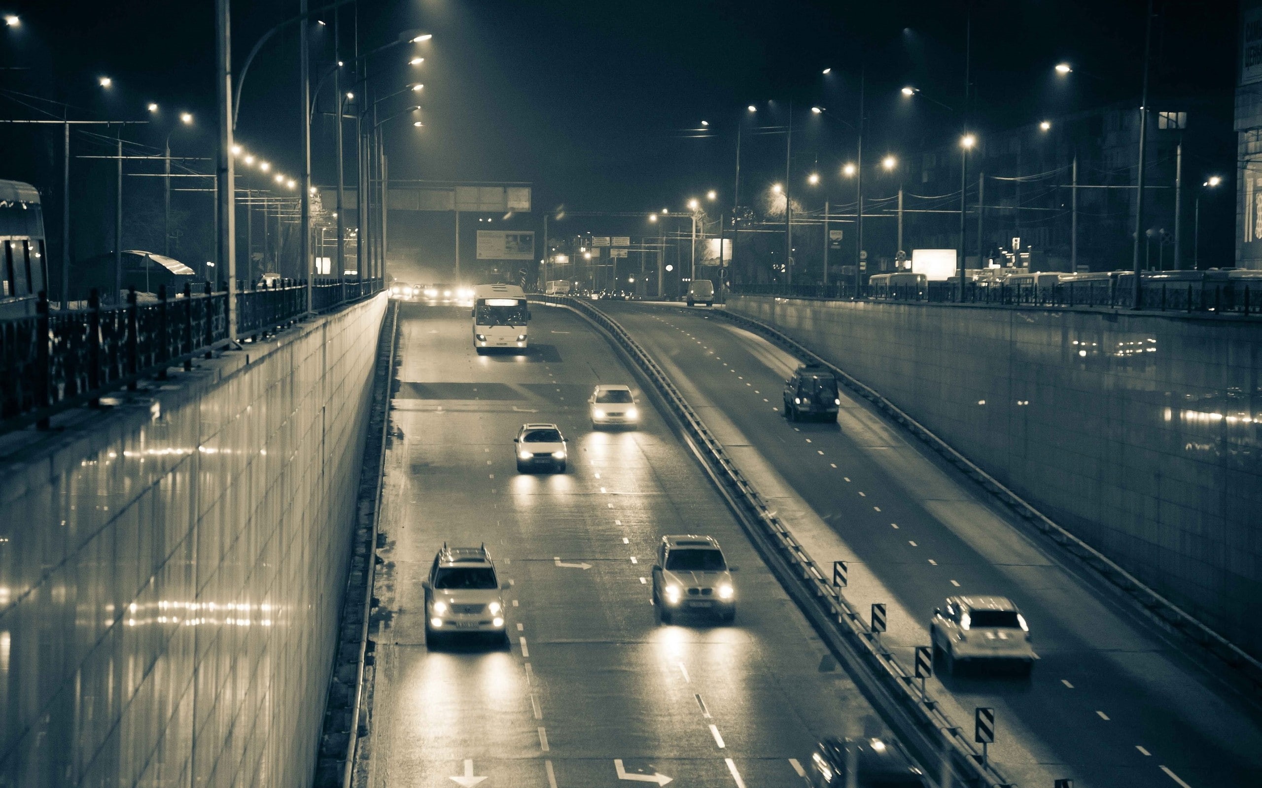 cityscapes, 2K, nightlights, cars, underpass, traffic, HD Wallpaper