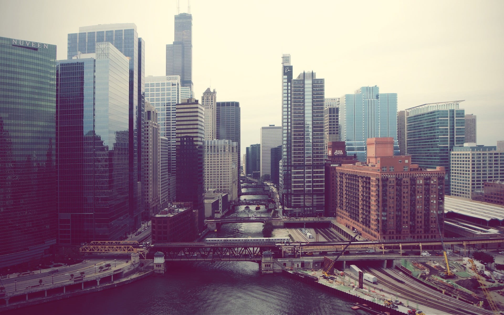 day, building exterior, city, built structure, gray, building, office building exterior, tower, skycrapers, water, bridge, buildings, outdoors, river, urban, HD Wallpaper