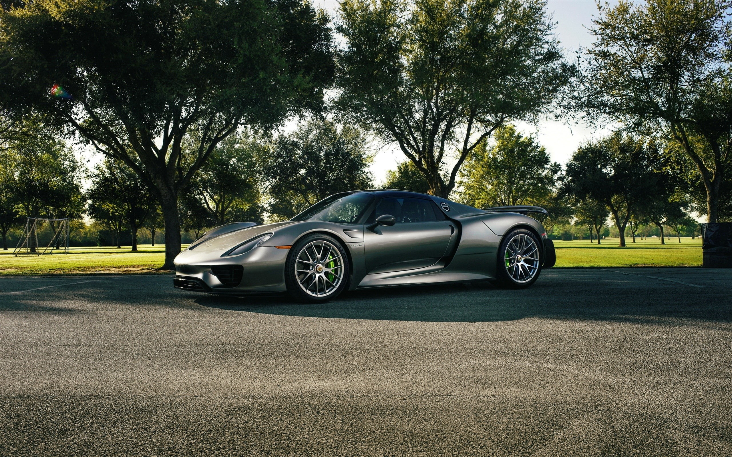 Supercar, Trees, Silvery, spyder, 2K, Porsche, Road, HD Wallpaper