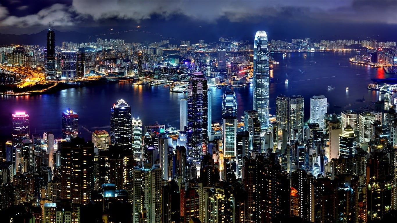 built structure, Hong Kong, lighted, city life, night, building exterior, tall - high, nature, development, architecture, building, lights, crowded, residential district, HD Wallpaper