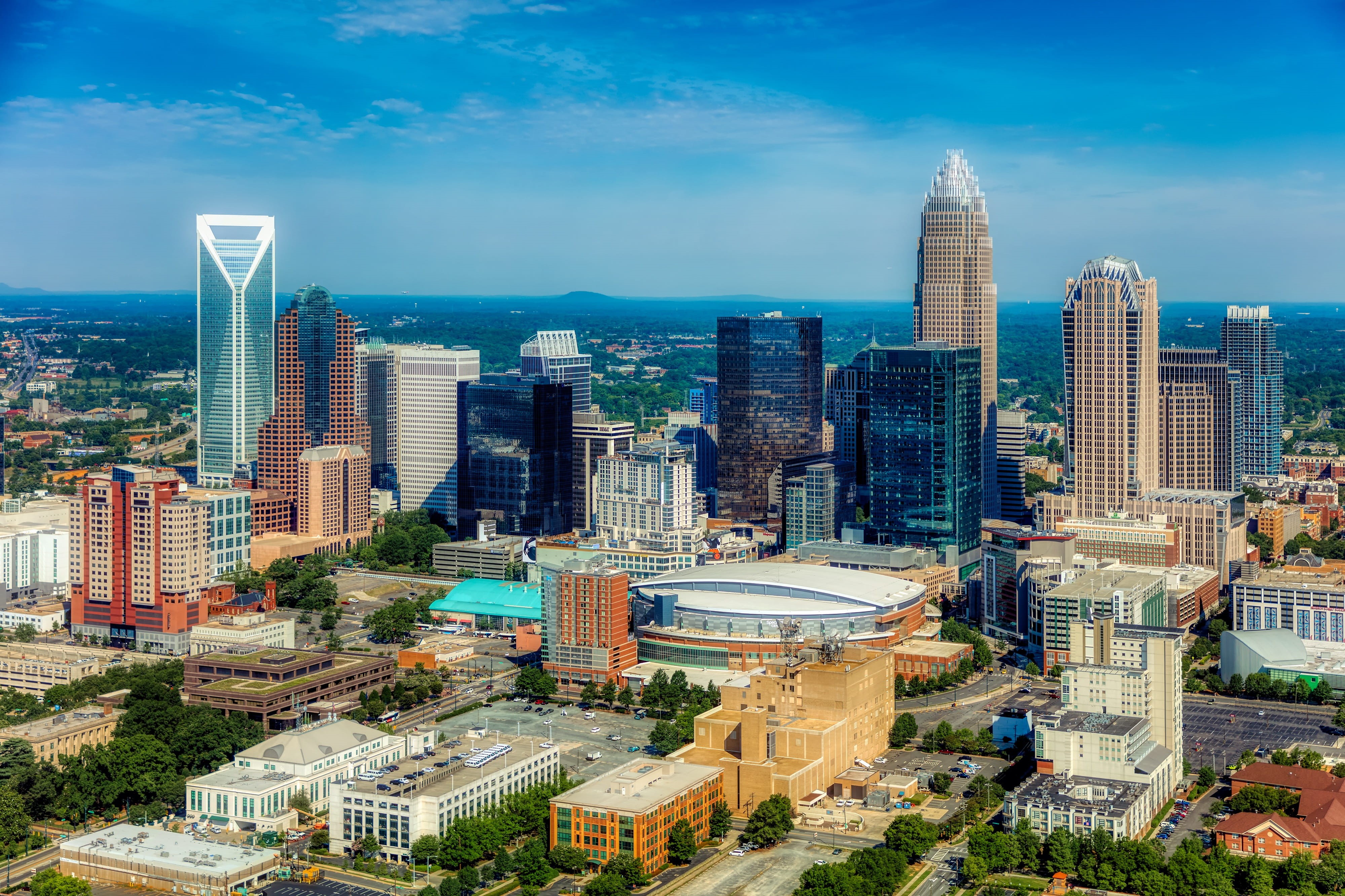 tall - high, high angle view, charlotte, scenic, landscape, sky, office building exterior, america, financial district, cloud - sky, north carolina, built structure, HD Wallpaper