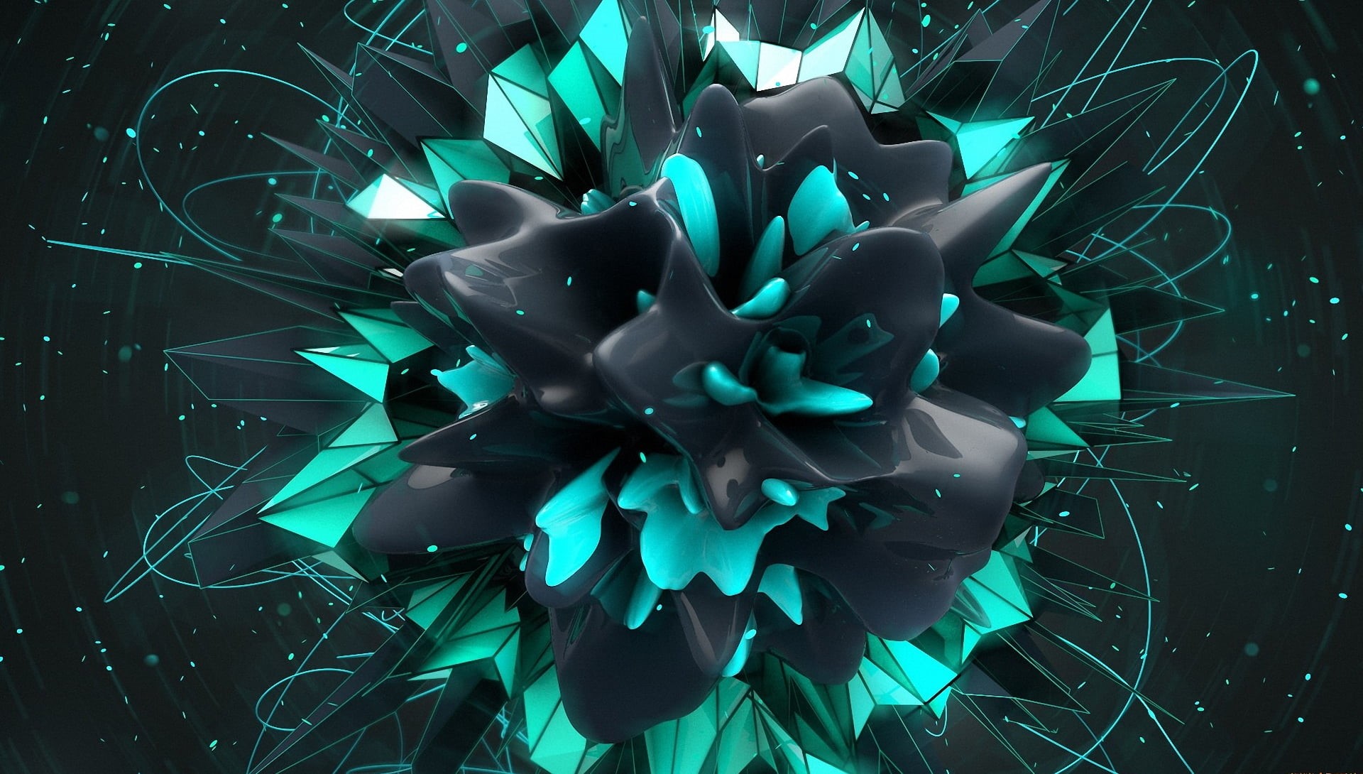 backgrounds, studio shot, nature, black, technology, 1080P, graphics, full frame, growth, connection, plant, close-up, pattern, flower, blue, design, green color, HD Wallpaper