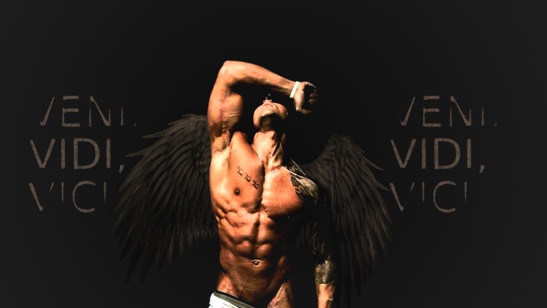 black background, adult, indoors, human arm, lifestyles, muscular build, males, communication, text, abdominal muscle, strength, shirtless, sports training, HD Wallpaper