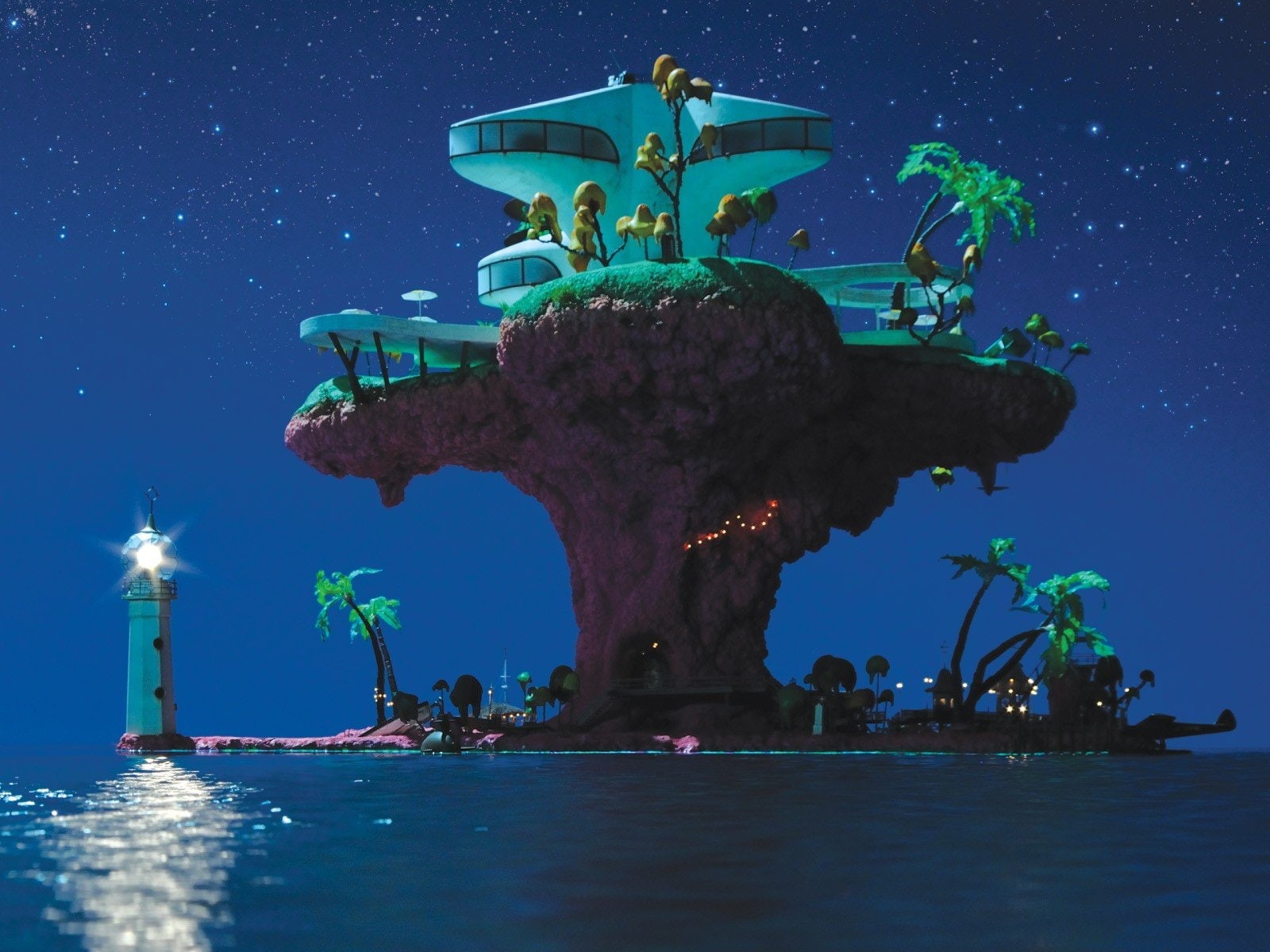 statue, sea, transportation, blue, sculpture, illuminated, outdoors, beauty in nature, gorillaz jamie hewlett 2 d noodle murdoc niccals russel hobbs, water, HD Wallpaper