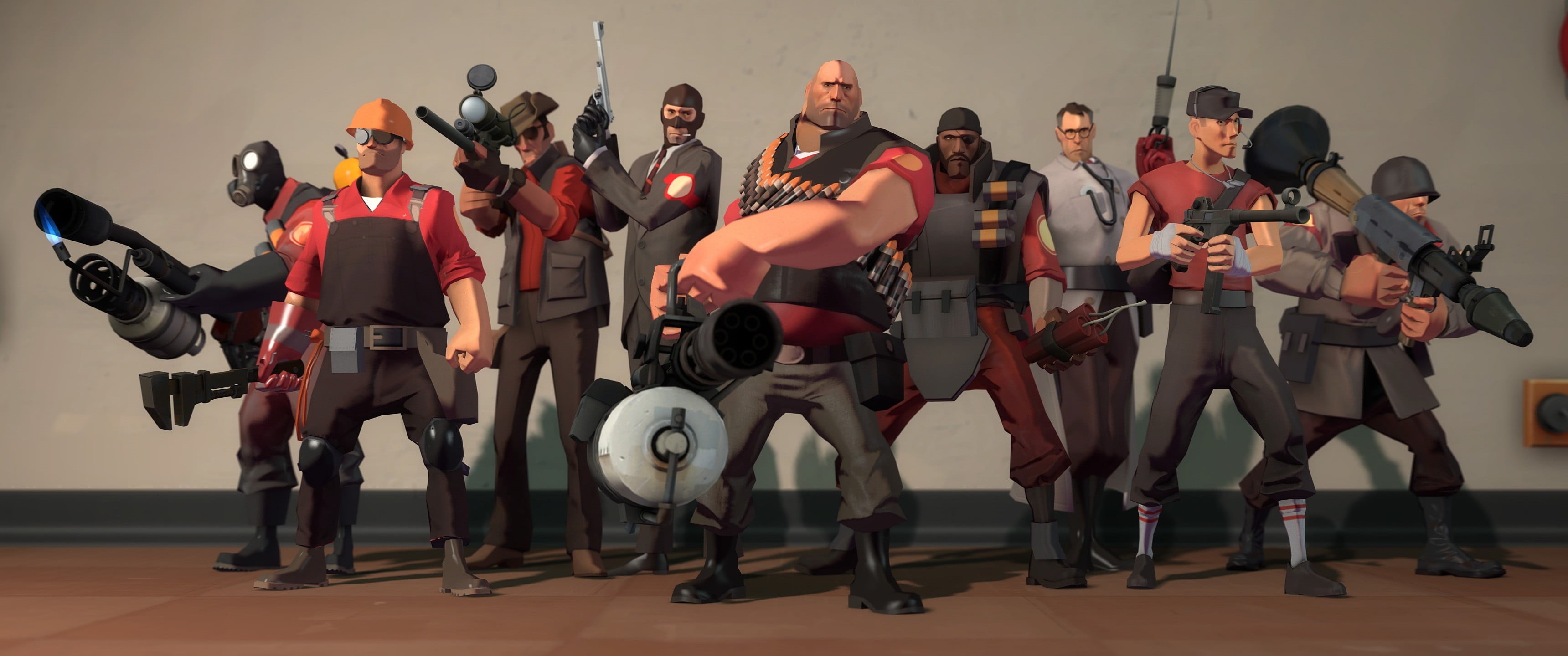 performance, video games, poster, Soldier (TF2), people, holding, musical equipment, 2K, Engineer (character), Engineer (TF2), indoors, music, full length, HD Wallpaper