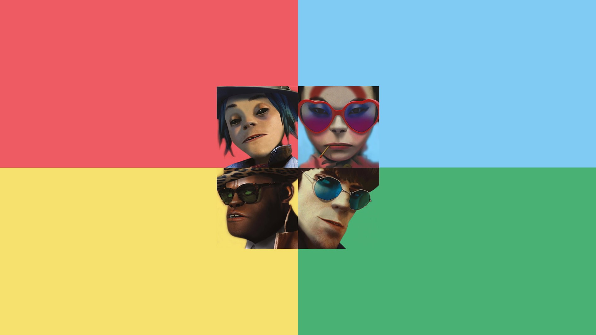 music, Gorillaz, minimalism, band, 1080P, collage, digital art, guitar, HD Wallpaper