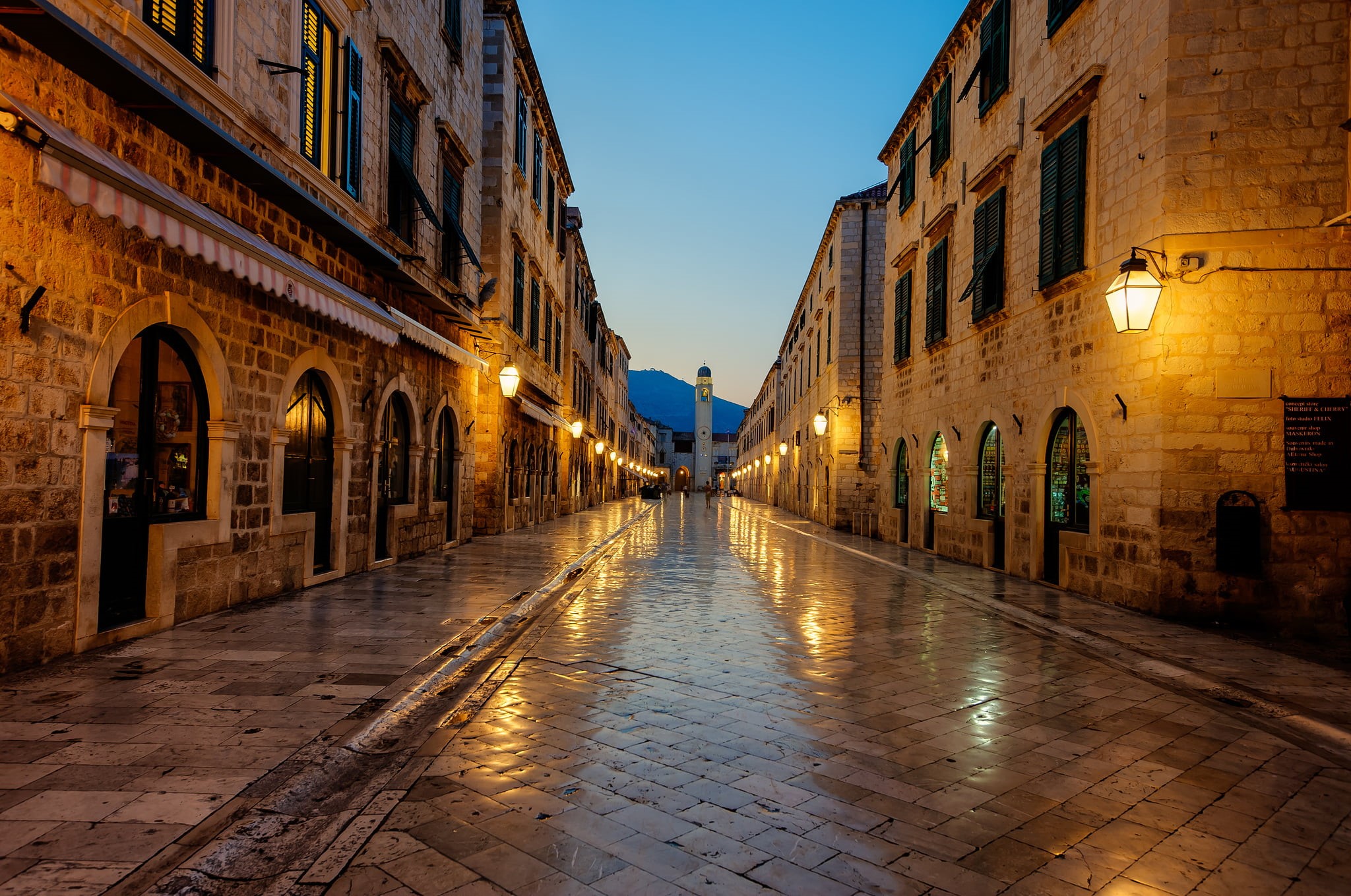 the past, sunrise, architecture, dusk, built structure, the way forward, arch, city, Dubrovnik, footpath, buildings, nature, direction, diminishing perspective, HD Wallpaper