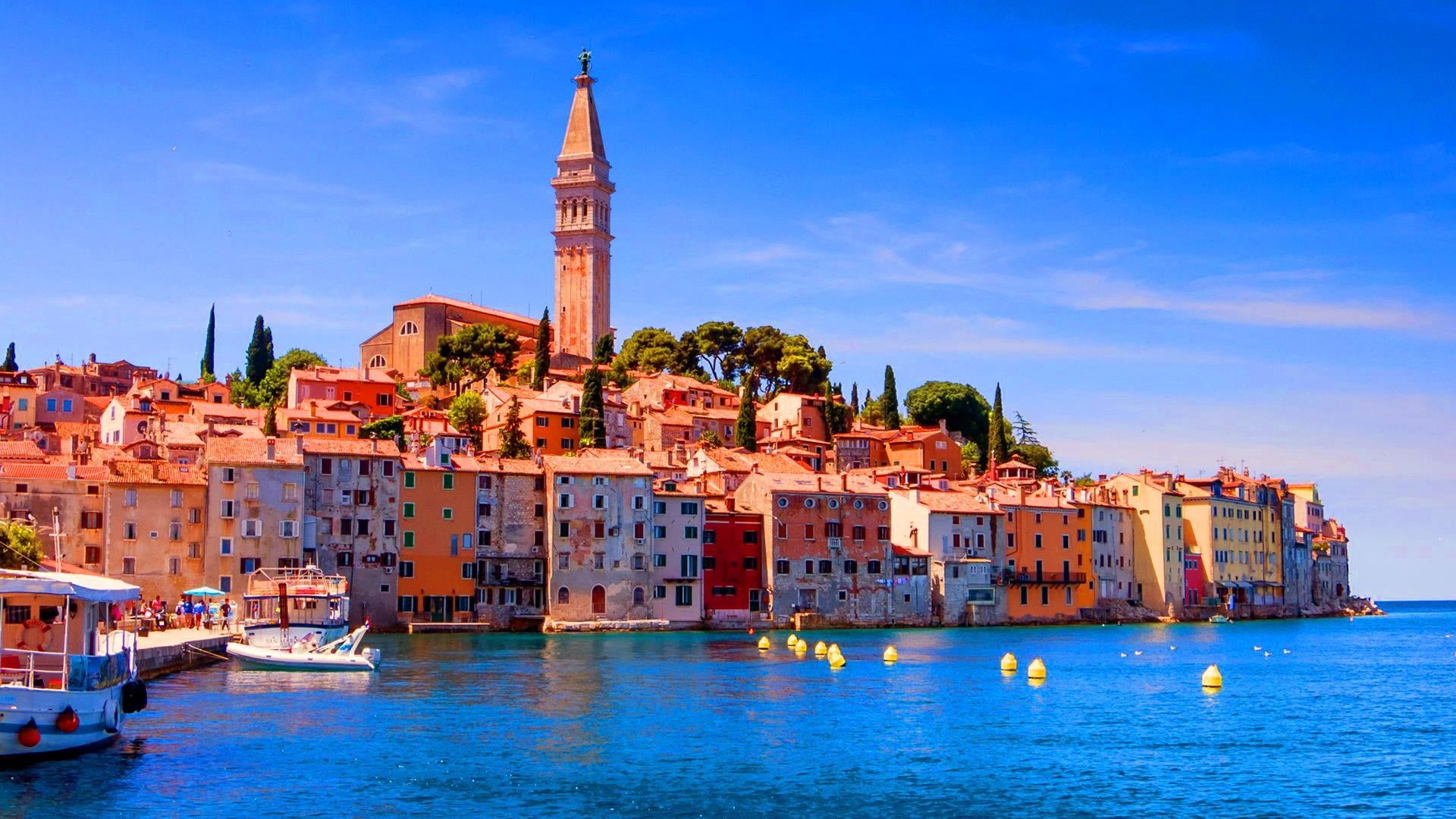 sky, croatia, belief, tower, built structure, travel, architecture, city, building exterior, place of worship, religion, building, canal, 1080P, transportation, HD Wallpaper