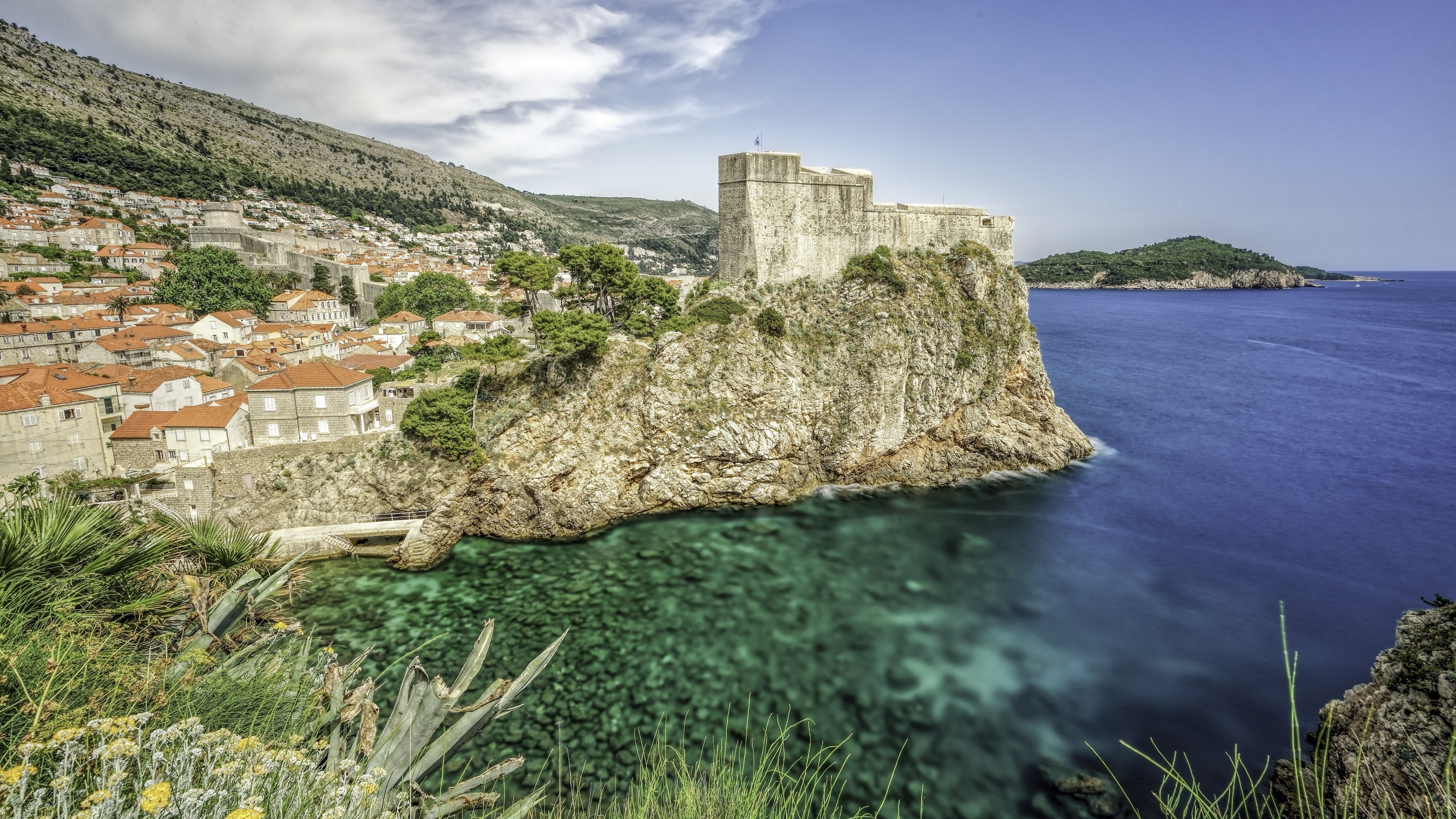 historical, land, klippe, dubrovnik, outdoors, coast, scenics - nature, promontory, nature, 5k, beach, headland, cape, summer, history, shore, cloud - sky, HD Wallpaper