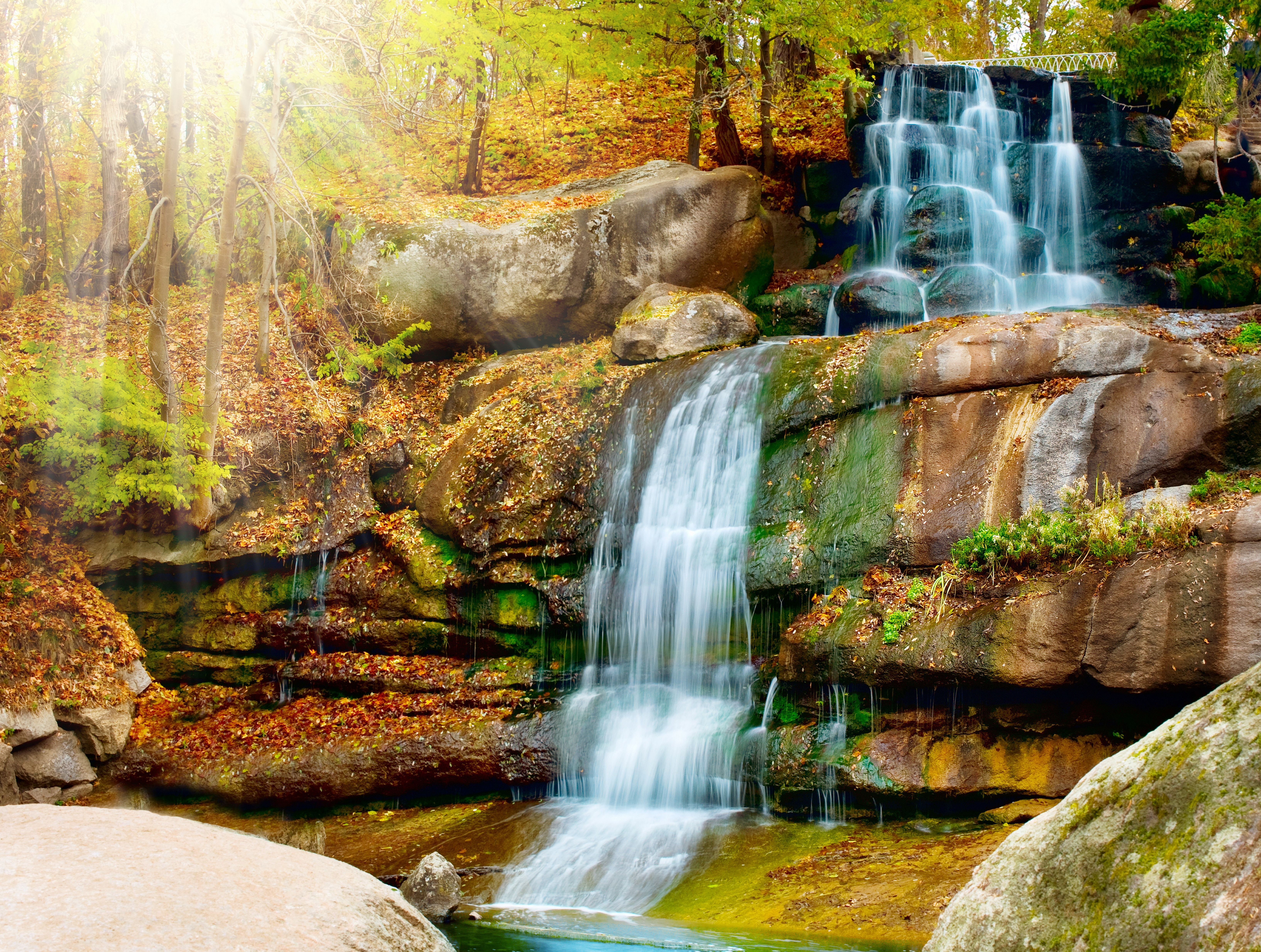 nature, river, national Park, plant, tree, season, Scenery, beauty In Nature, rock formation, waterfalls, moss, wet, park - Man Made Space, outdoors, lush Foliage, HD Wallpaper