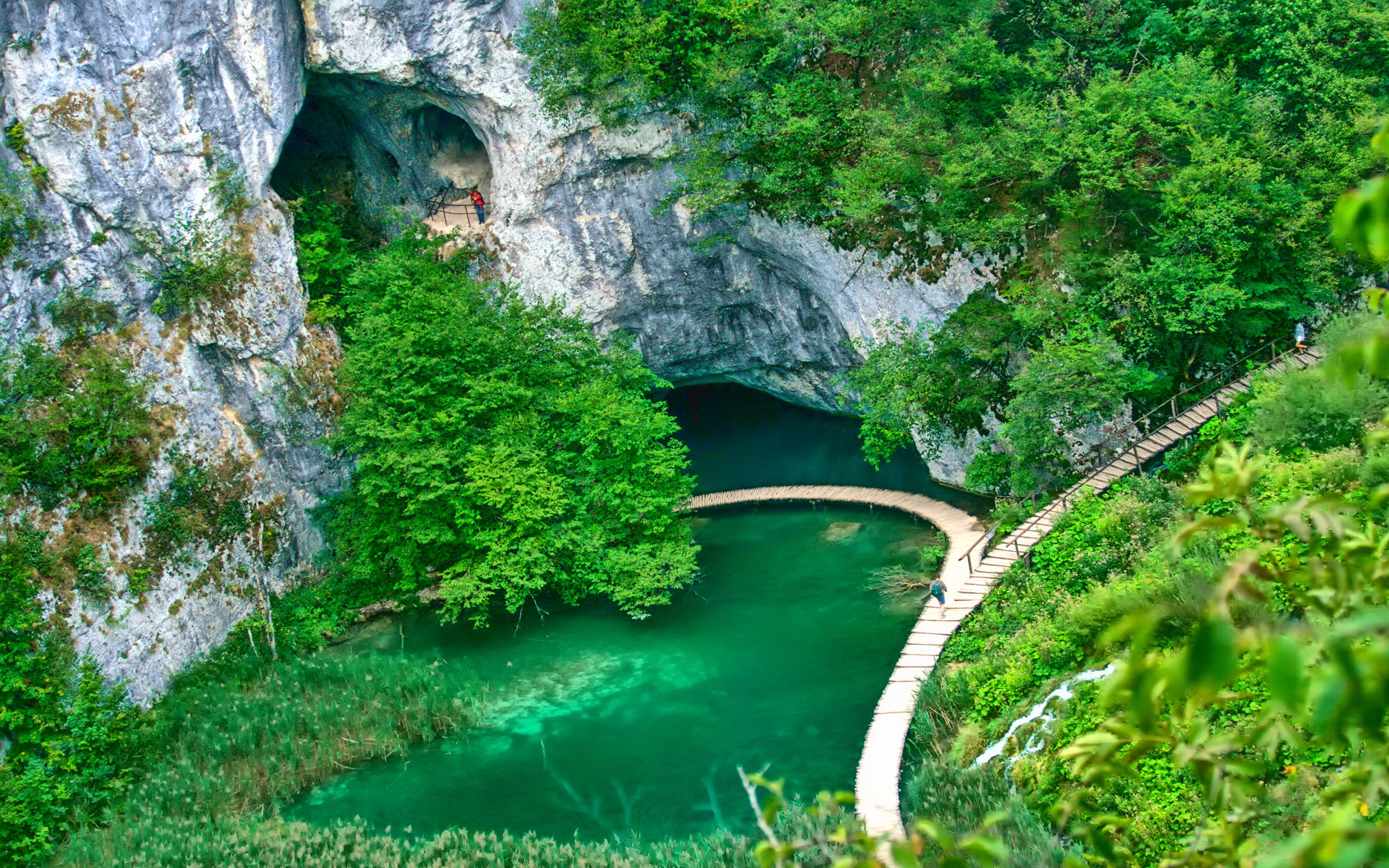 flowing water, scenics - nature, lakes, croatia, high angle view, photo, hd, solid, rock - object, 4K, tranquility, power in nature, stream - flowing water, HD Wallpaper