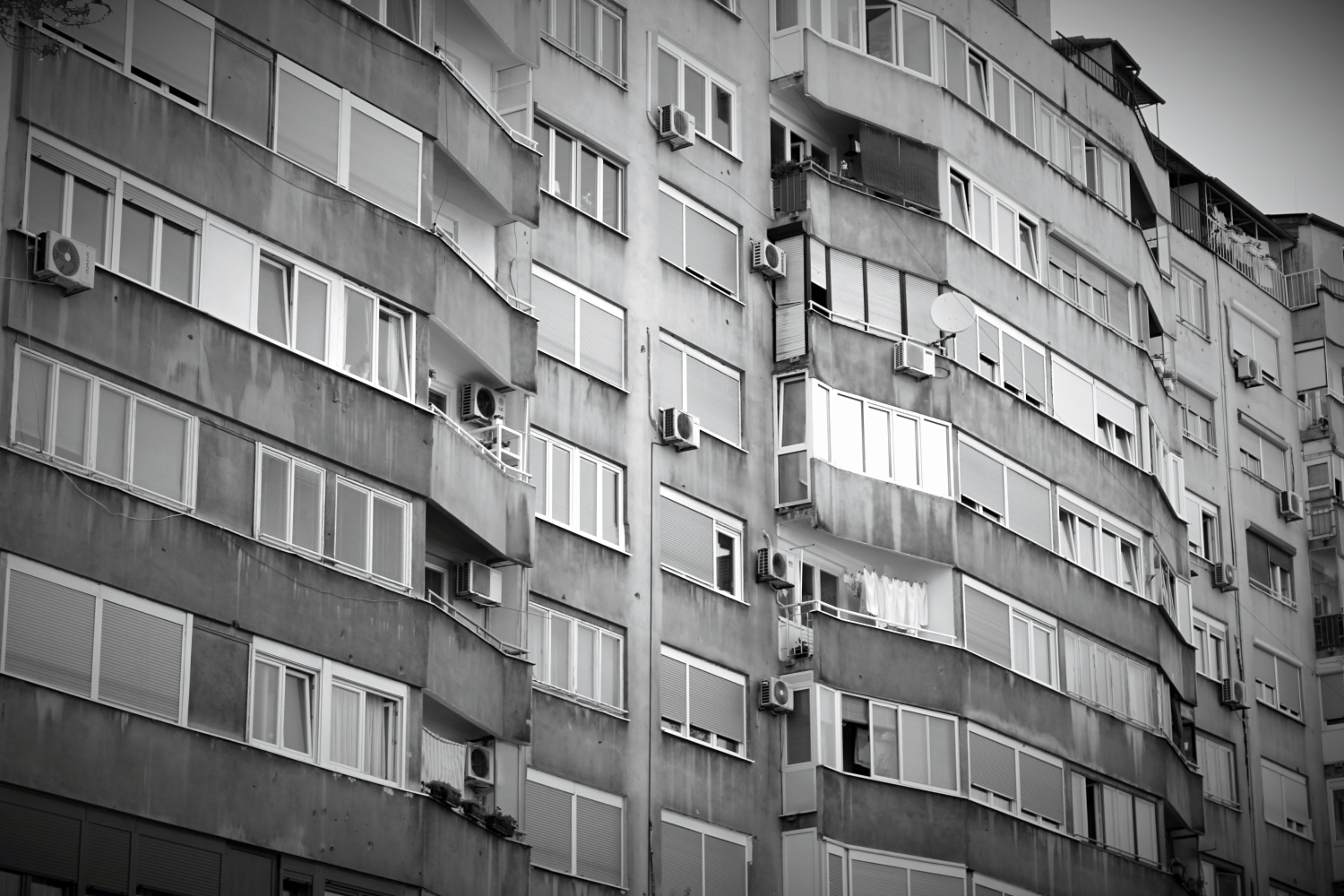 bosnia and herzegovina, architecture, building Exterior, apartment, office building exterior, black And White, low angle view, nature, Tuzla, built Structure, HD Wallpaper