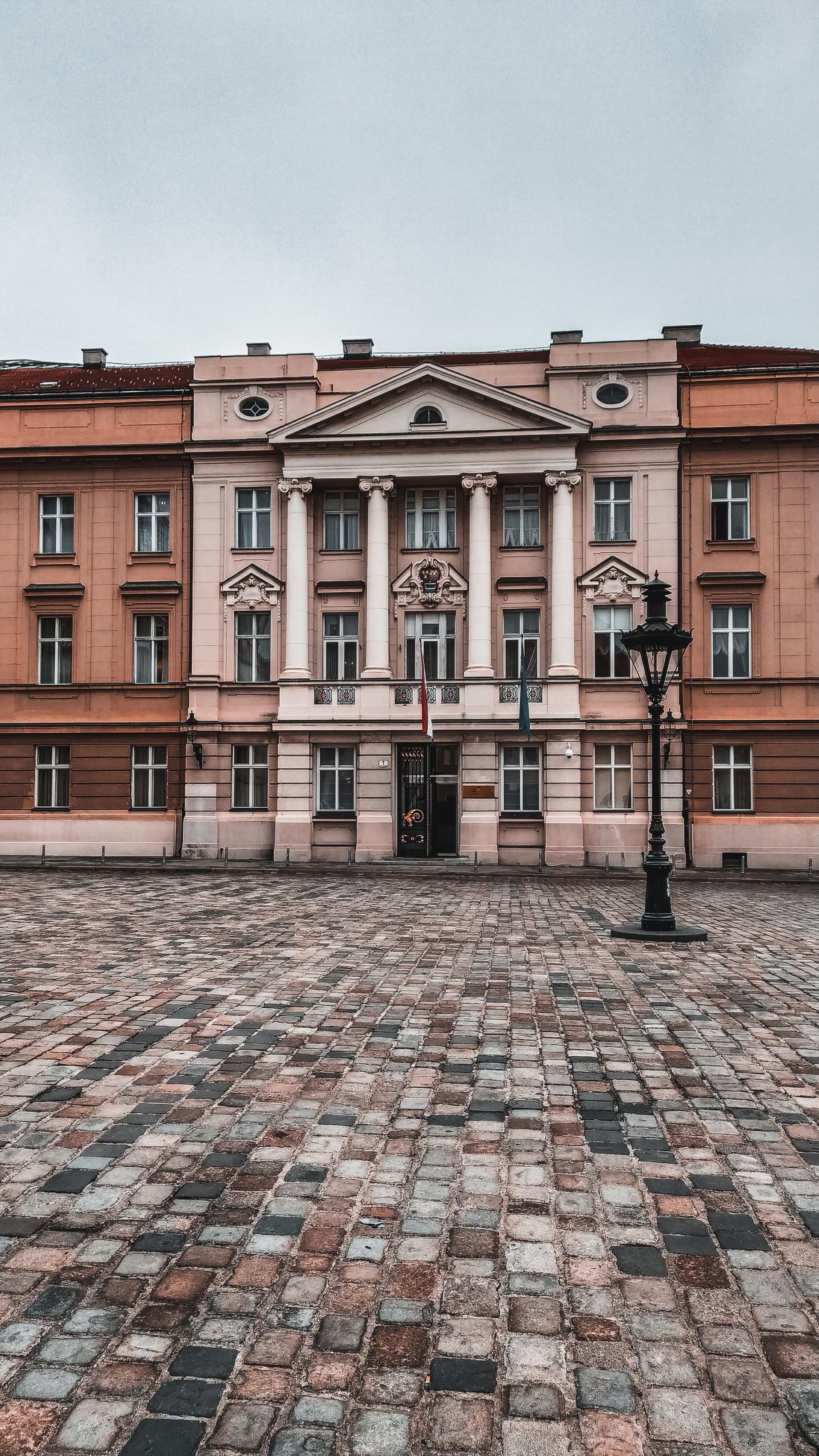 brick, walkway, urban, croatia, mansion, street, house, pavament, side by side, apartment, brown, low angle view, pavement, built structure, clear sky, Phone HD Wallpaper