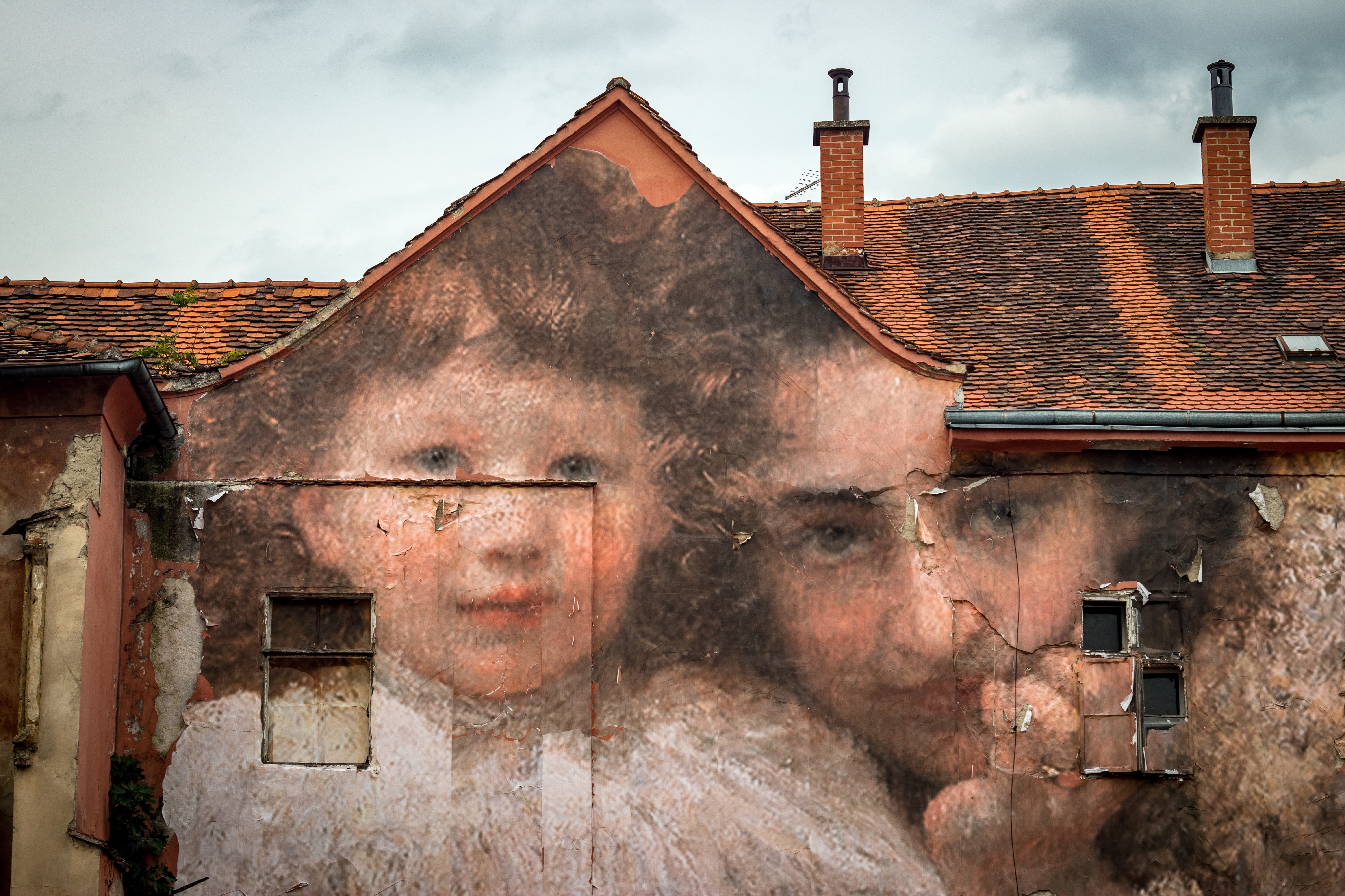 female, culture, portrait, painting, wall - building feature, old, weathered, mural, creative, architecture, color, window, 5K, wall, creativity, croatia, HD Wallpaper