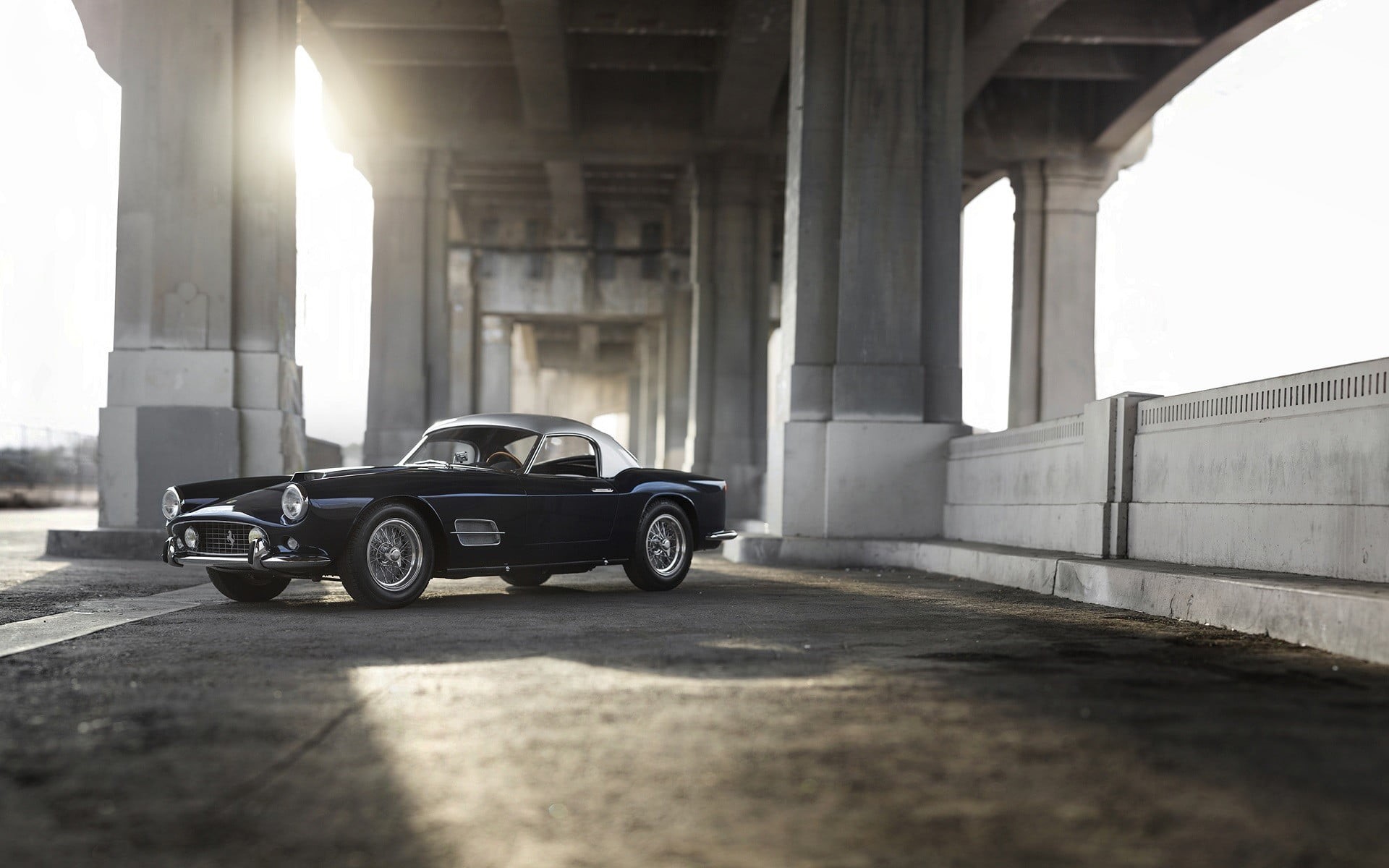 mode of transportation, Ferrari 250, architecture, architectural column, black, model, Ferrari, motor vehicle, road, connection, white, nature, land vehicle, HD Wallpaper