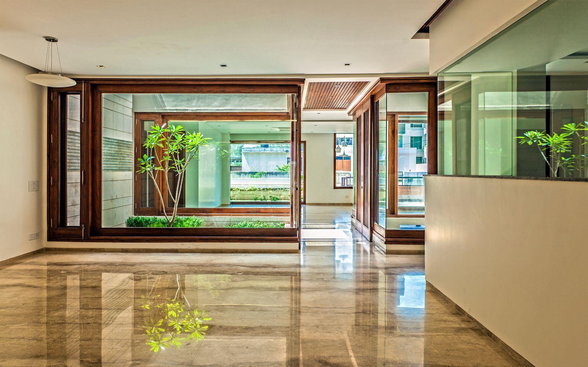 white, building, main, brown, interior, 1080P, 1920x1200, entrance, garden, glass, house, behind, photography, tree, room, indoor, HD Wallpaper